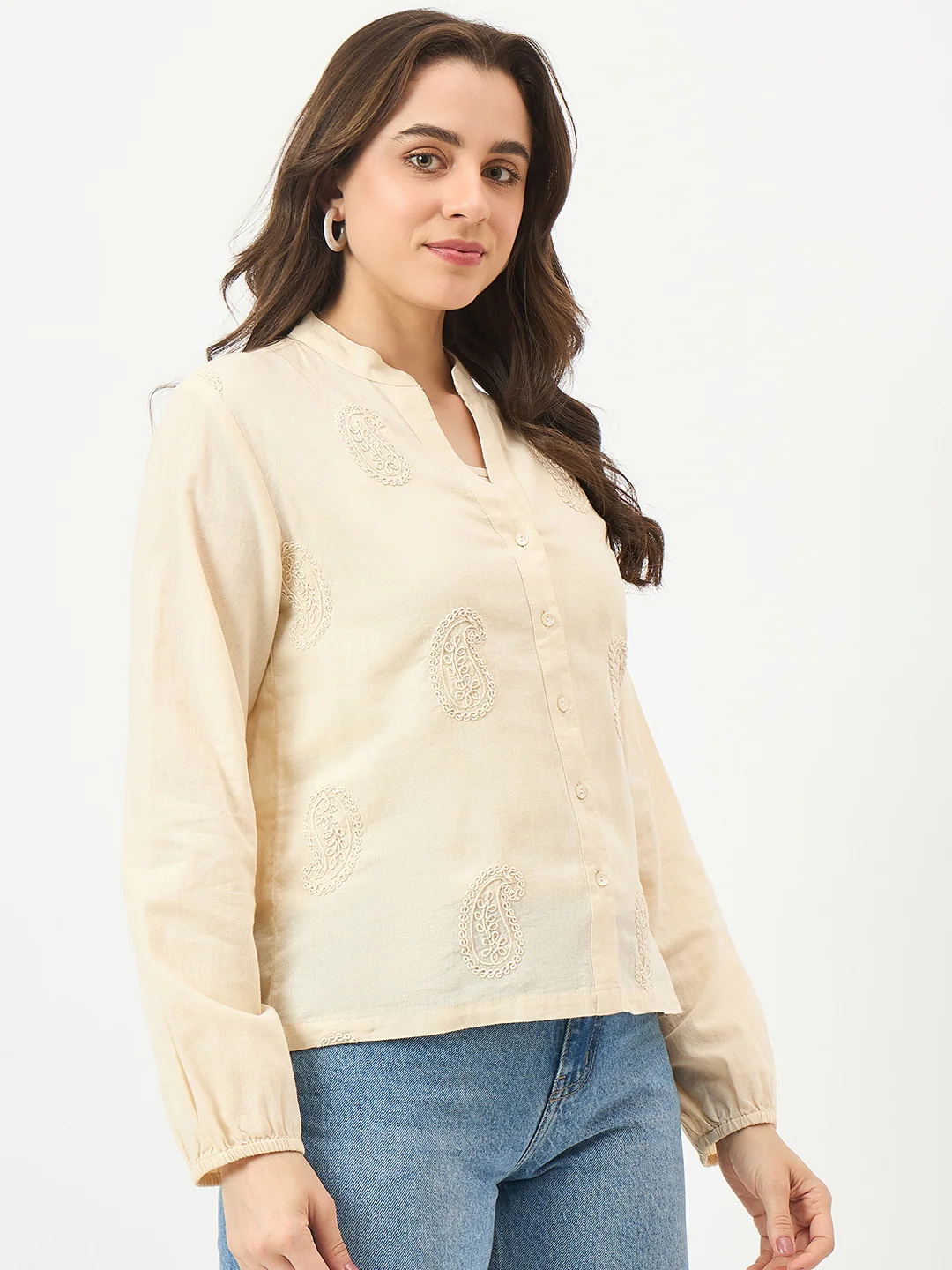 Madame Off-White Cotton Gather Top - Image 4