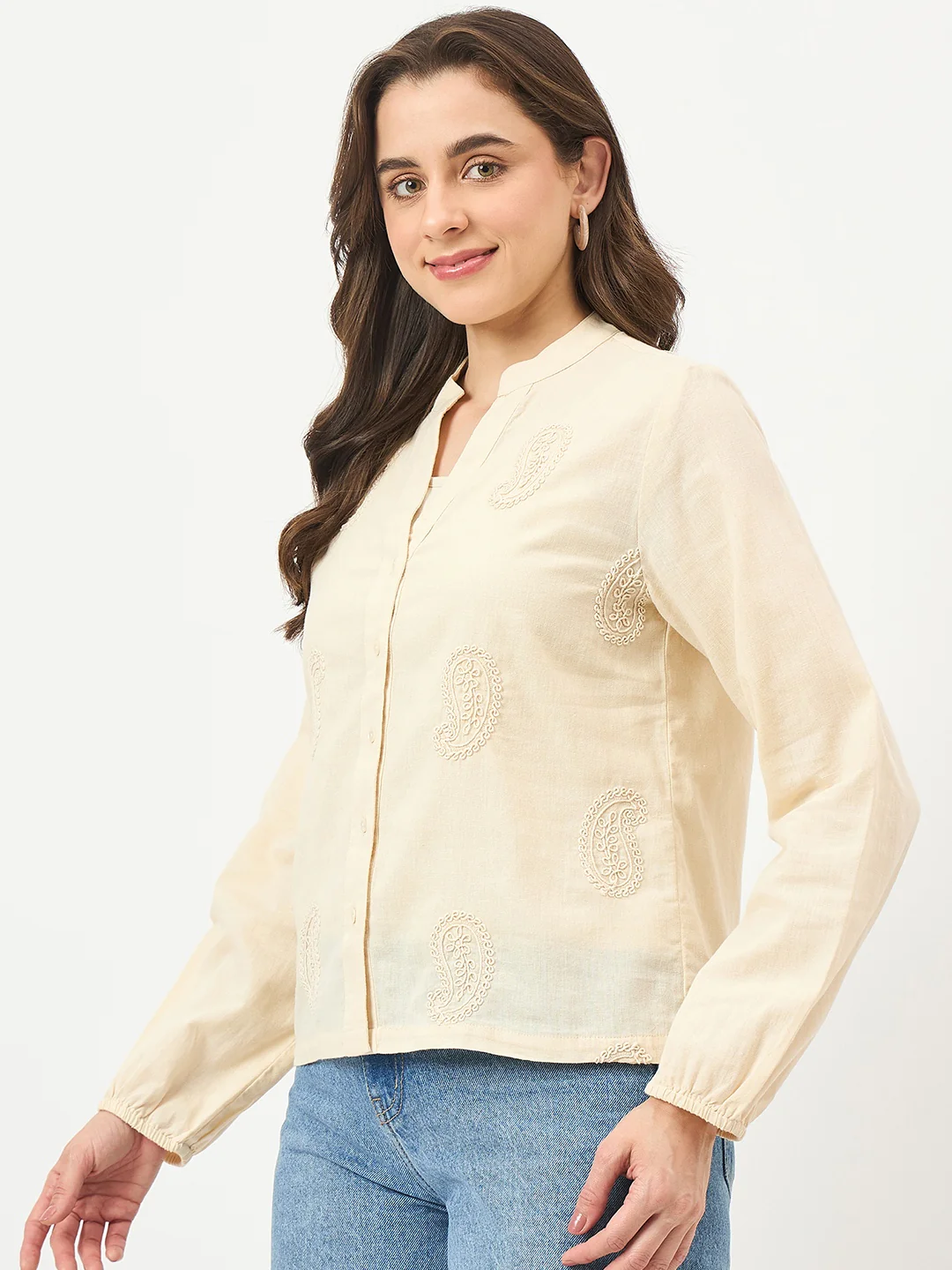 Madame Off-White Cotton Gather Top - Image 5