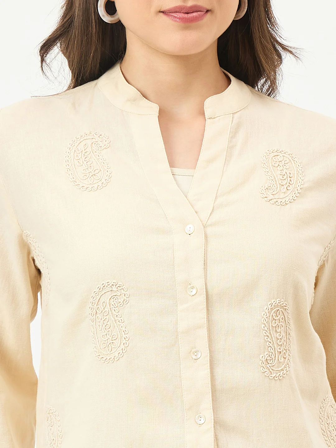 Madame Off-White Cotton Gather Top - Image 7