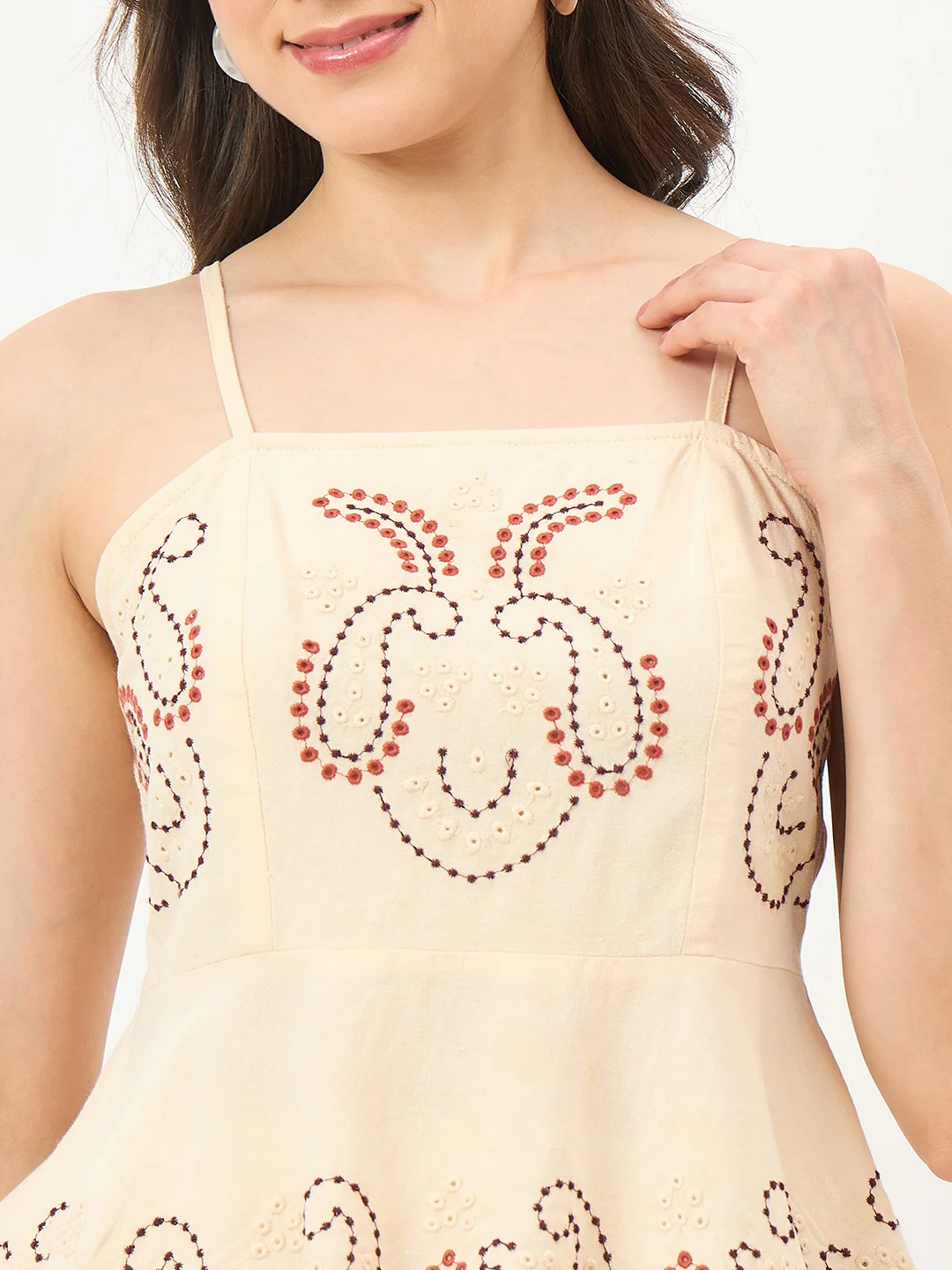 Madame Beige Cotton Blend Cami Peplum Top - Image 8