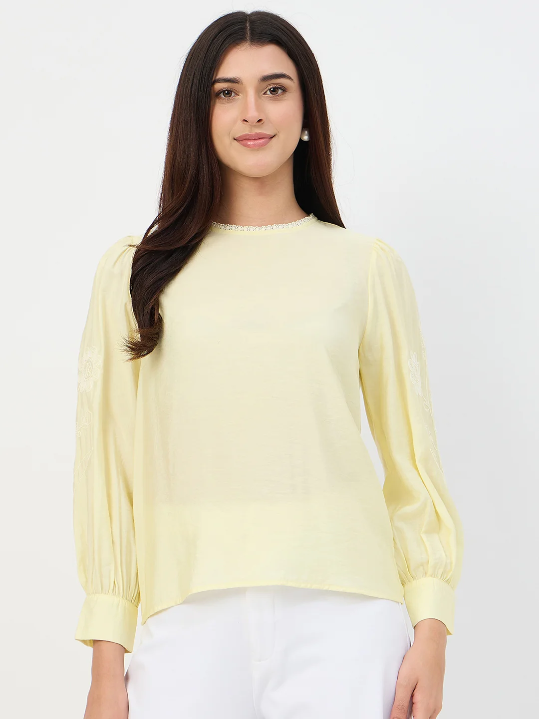 Madame Butter Yellow Bishop-Sleeve Viscose Top