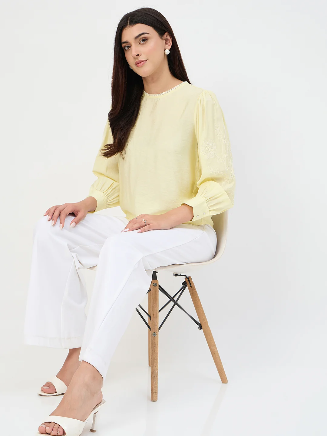 Madame Butter Yellow Bishop-Sleeve Viscose Top - Image 3
