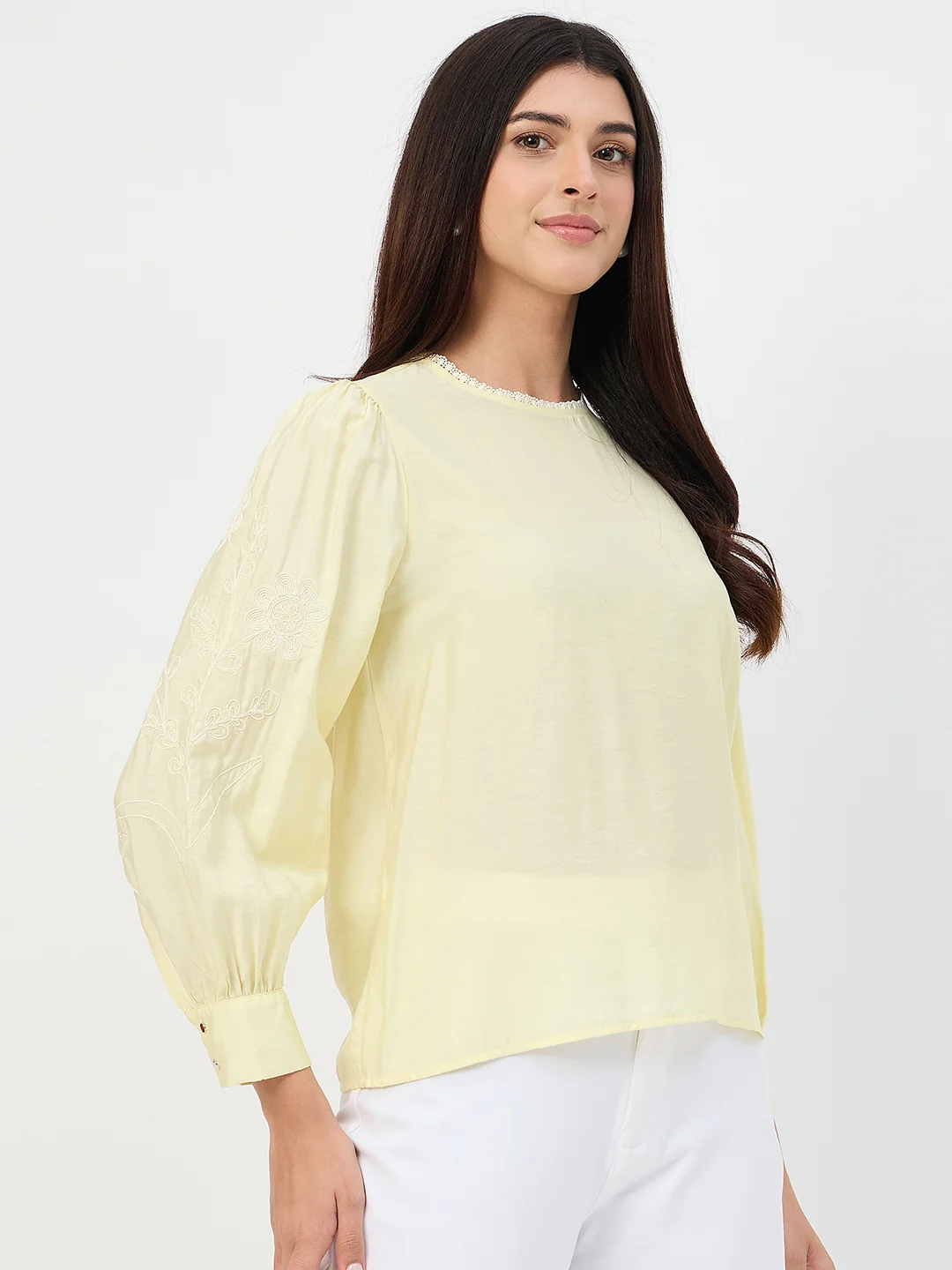 Madame Butter Yellow Bishop-Sleeve Viscose Top - Image 4