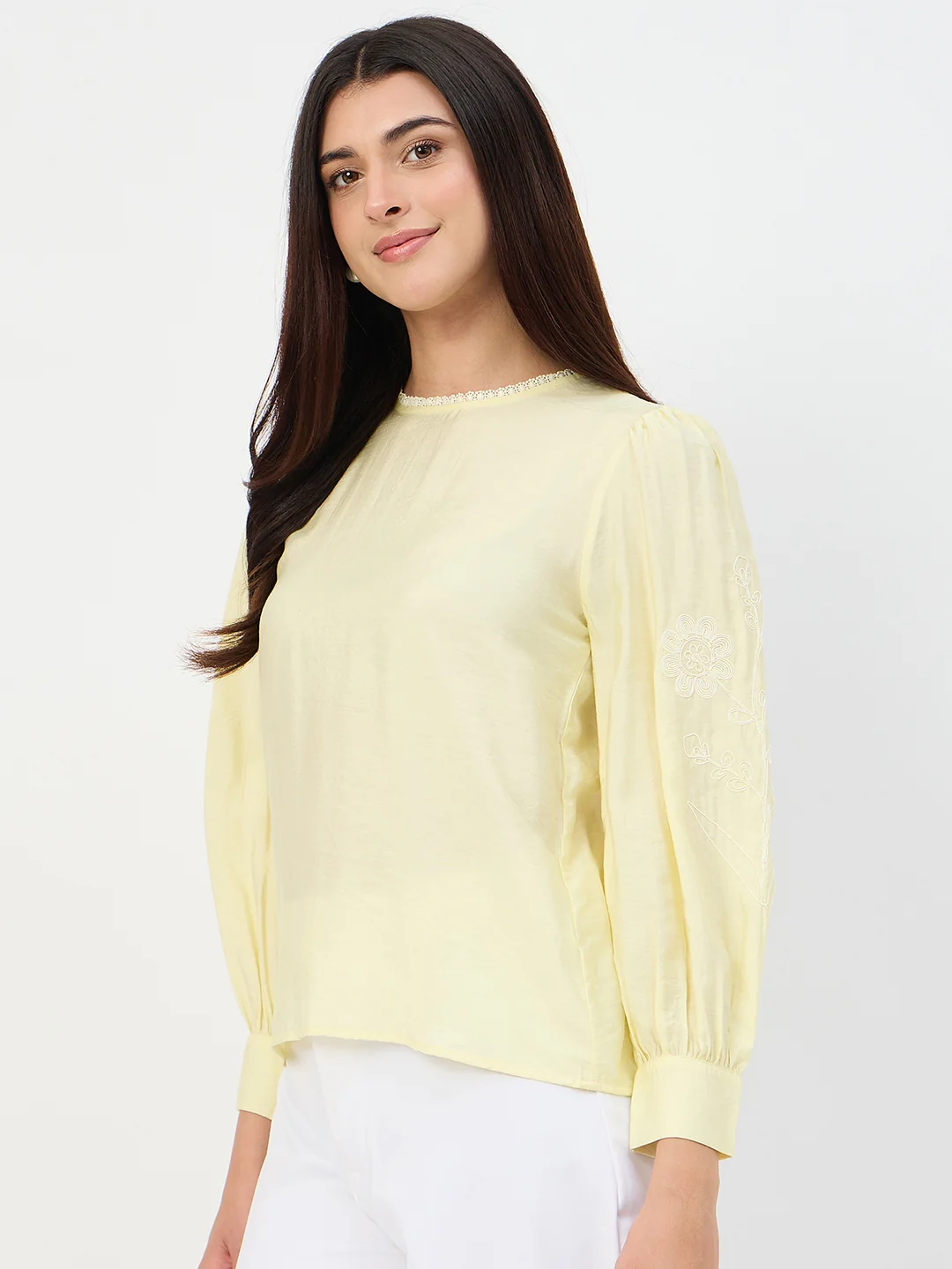 Madame Butter Yellow Bishop-Sleeve Viscose Top - Image 5