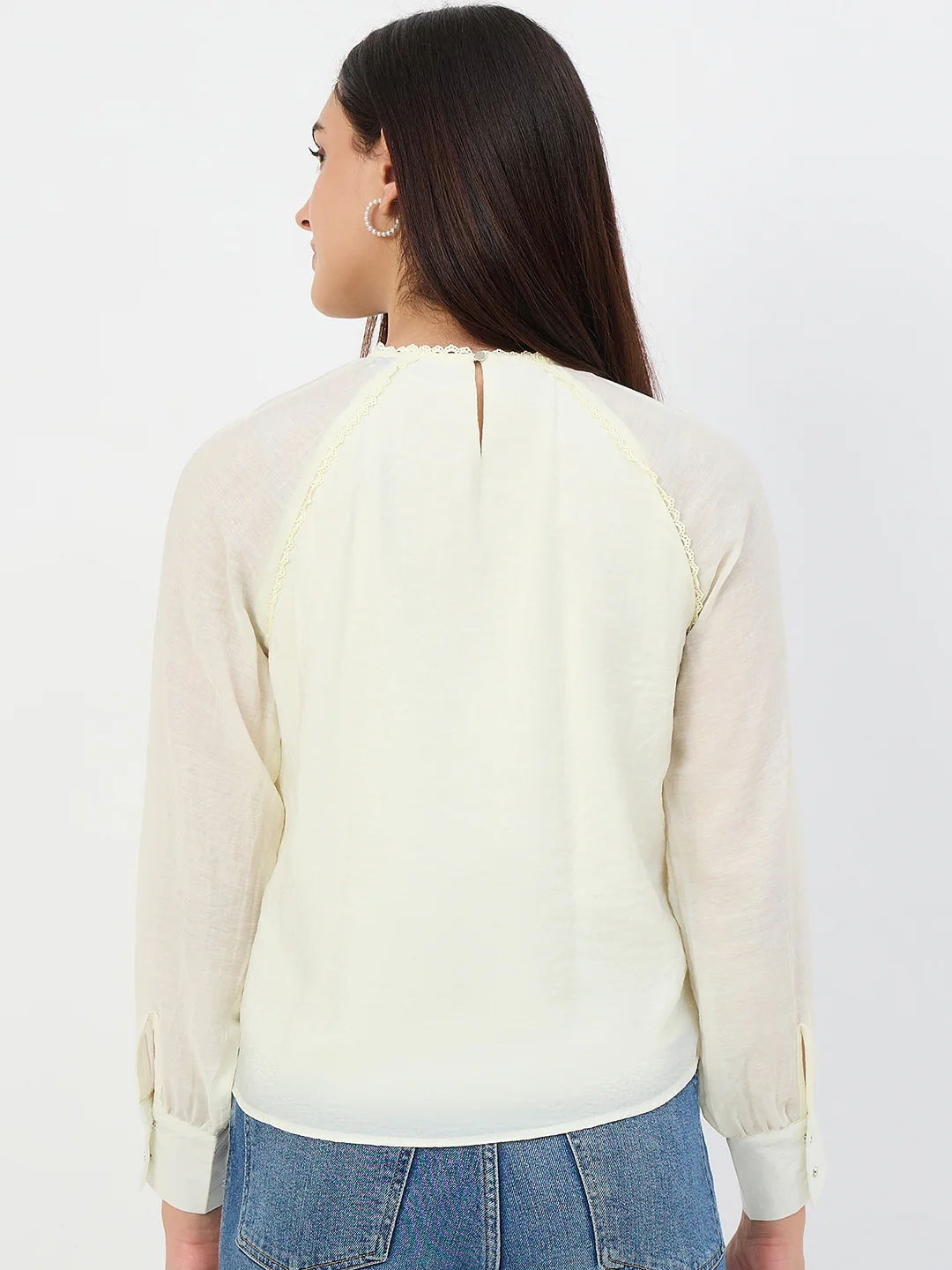 Madame Butter Yellow Embroidered Bishop-Sleeve Viscose Top - Image 6