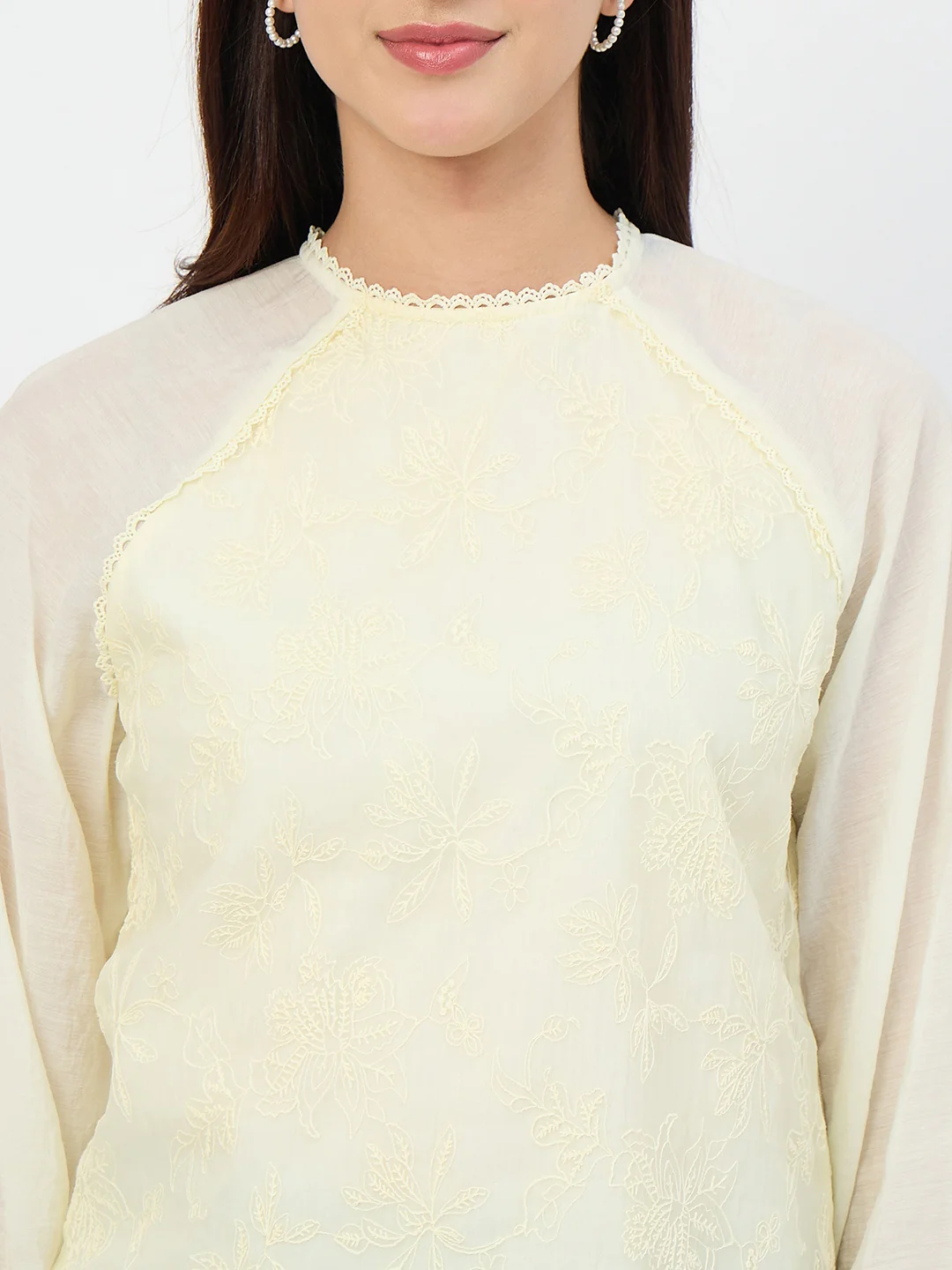 Madame Butter Yellow Embroidered Bishop-Sleeve Viscose Top - Image 7