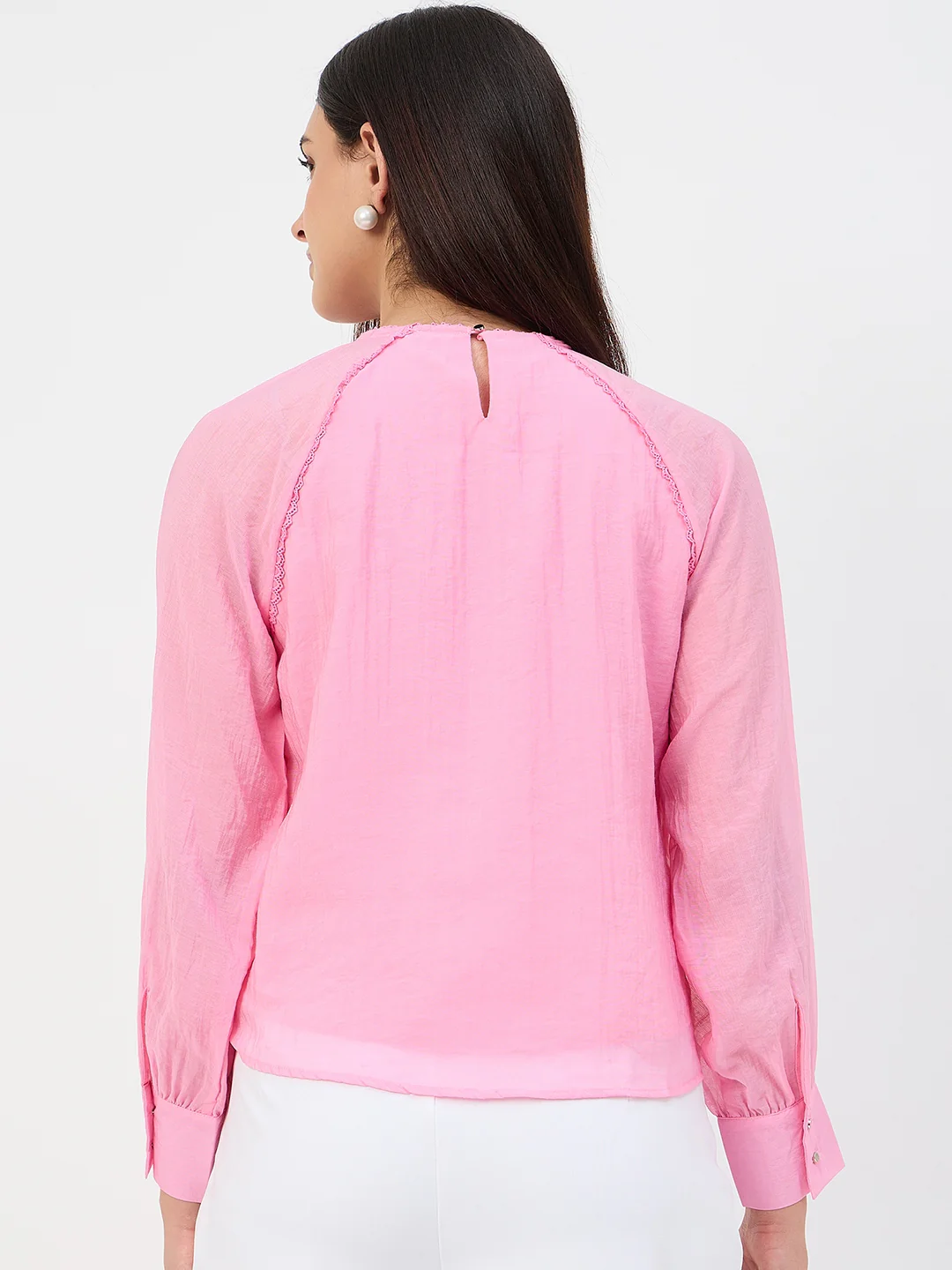 Madame Pink Embroidered Bishop-Sleeve Viscose Top - Image 7