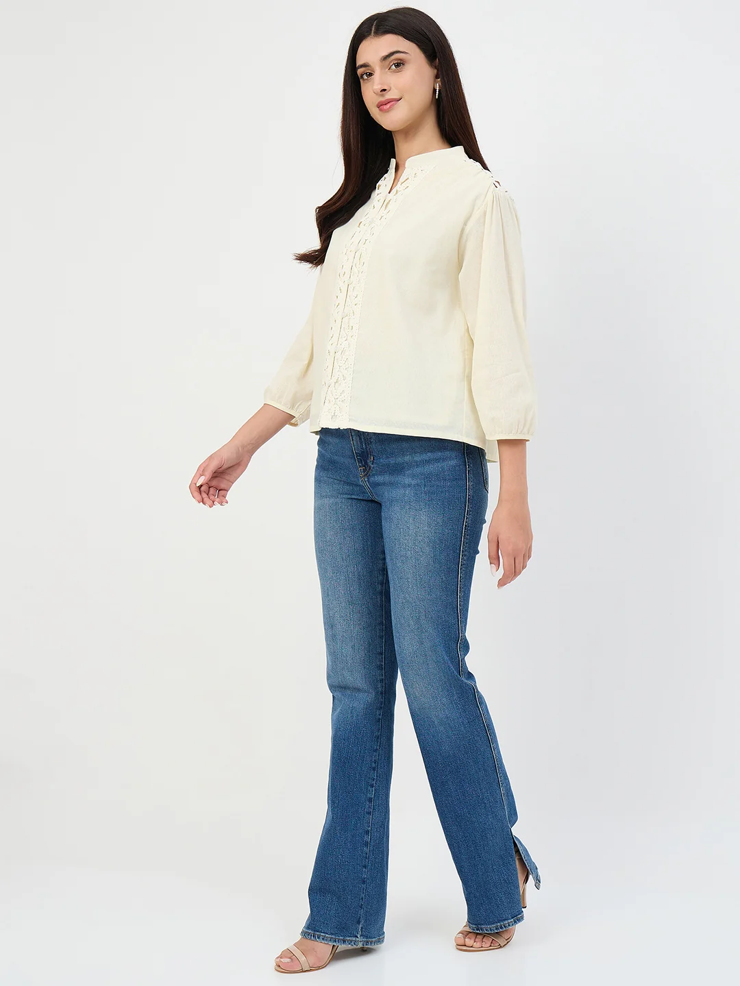 Madame Off-White Crochet-Lacework Cotton Mandarin-Collar Top - Image 4