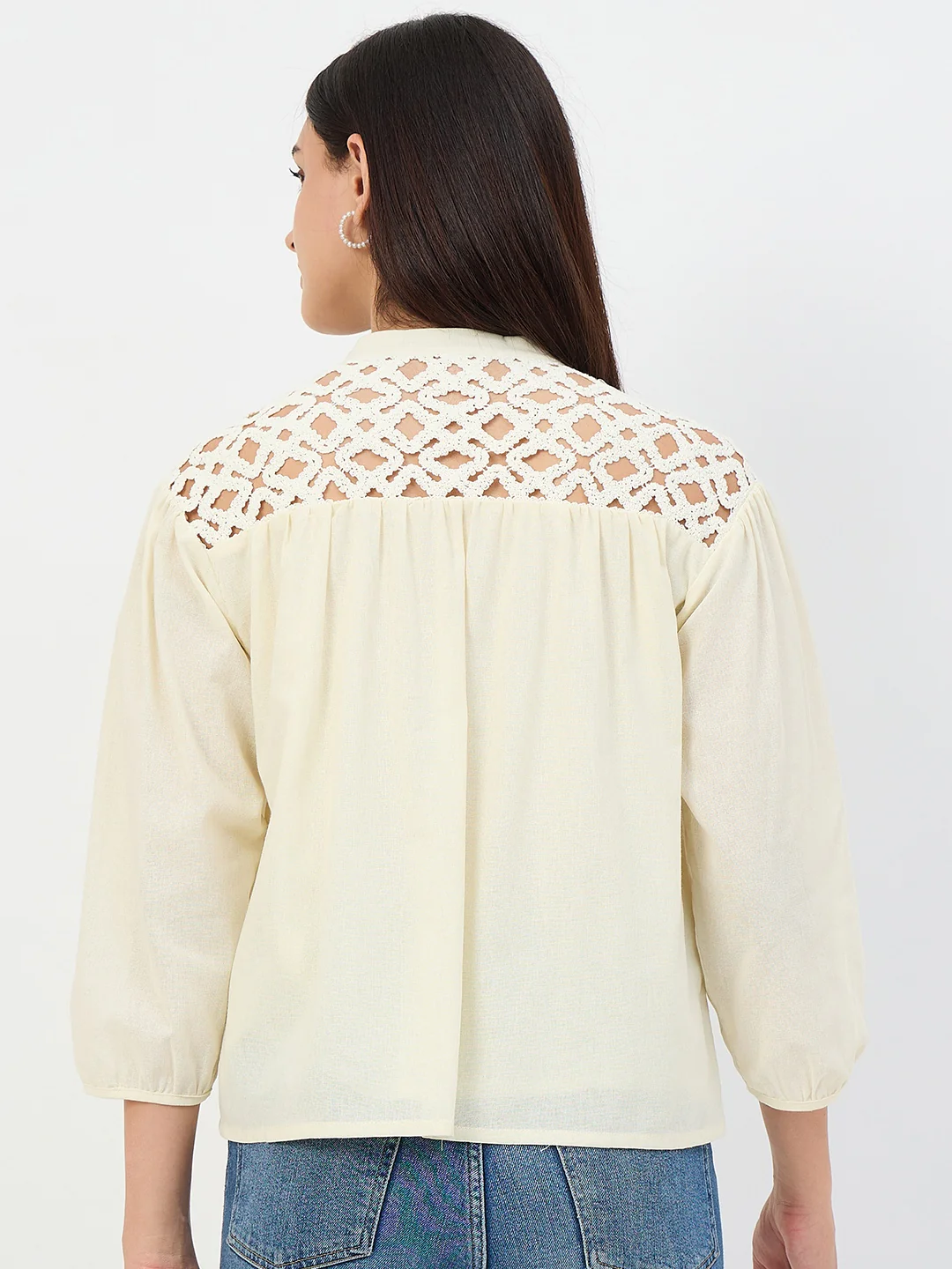 Madame Off-White Crochet-Lacework Cotton Mandarin-Collar Top - Image 7