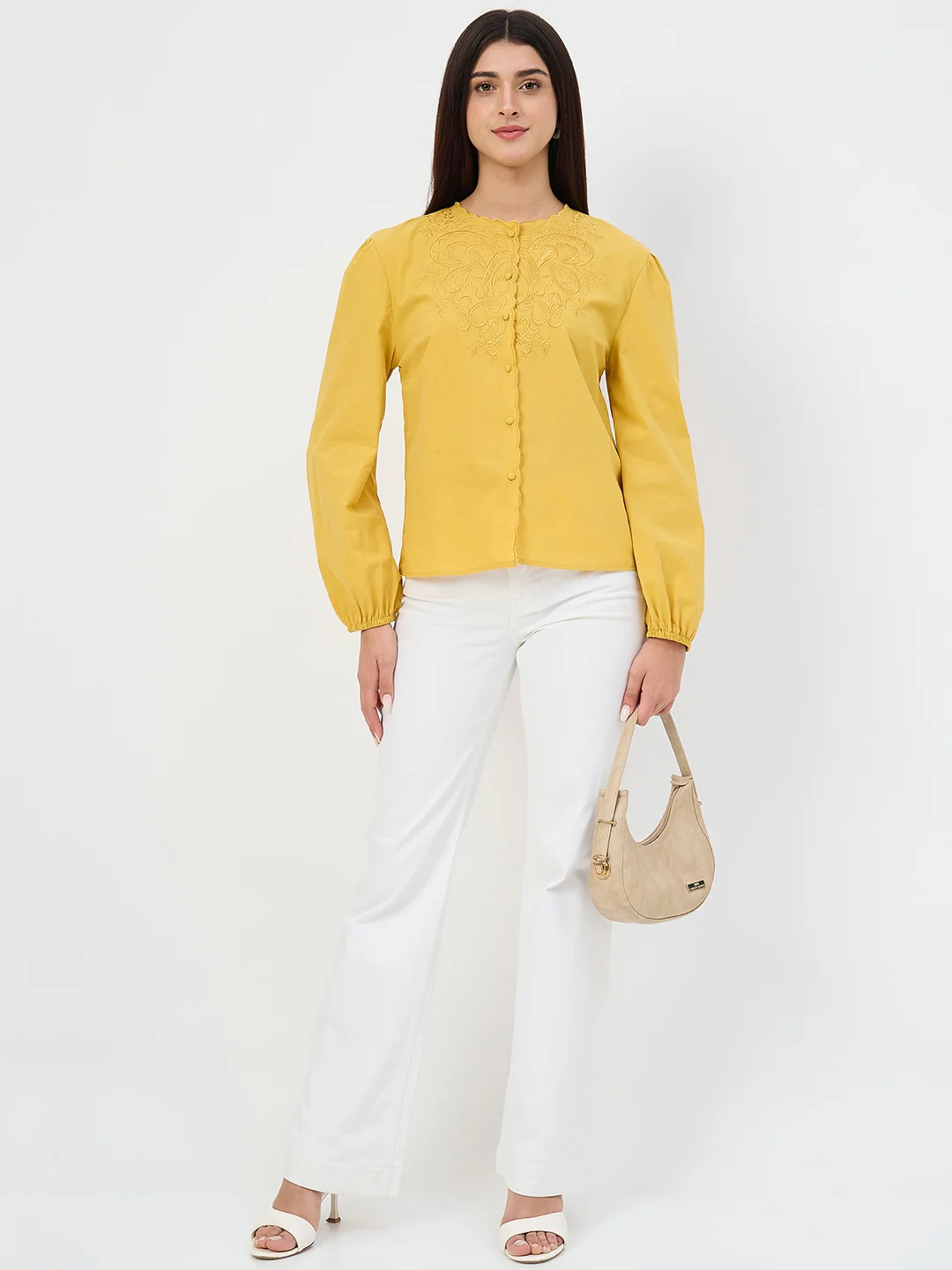 Madame Amber Haze Embroidered Puff-Sleeve Cotton Top - Image 4