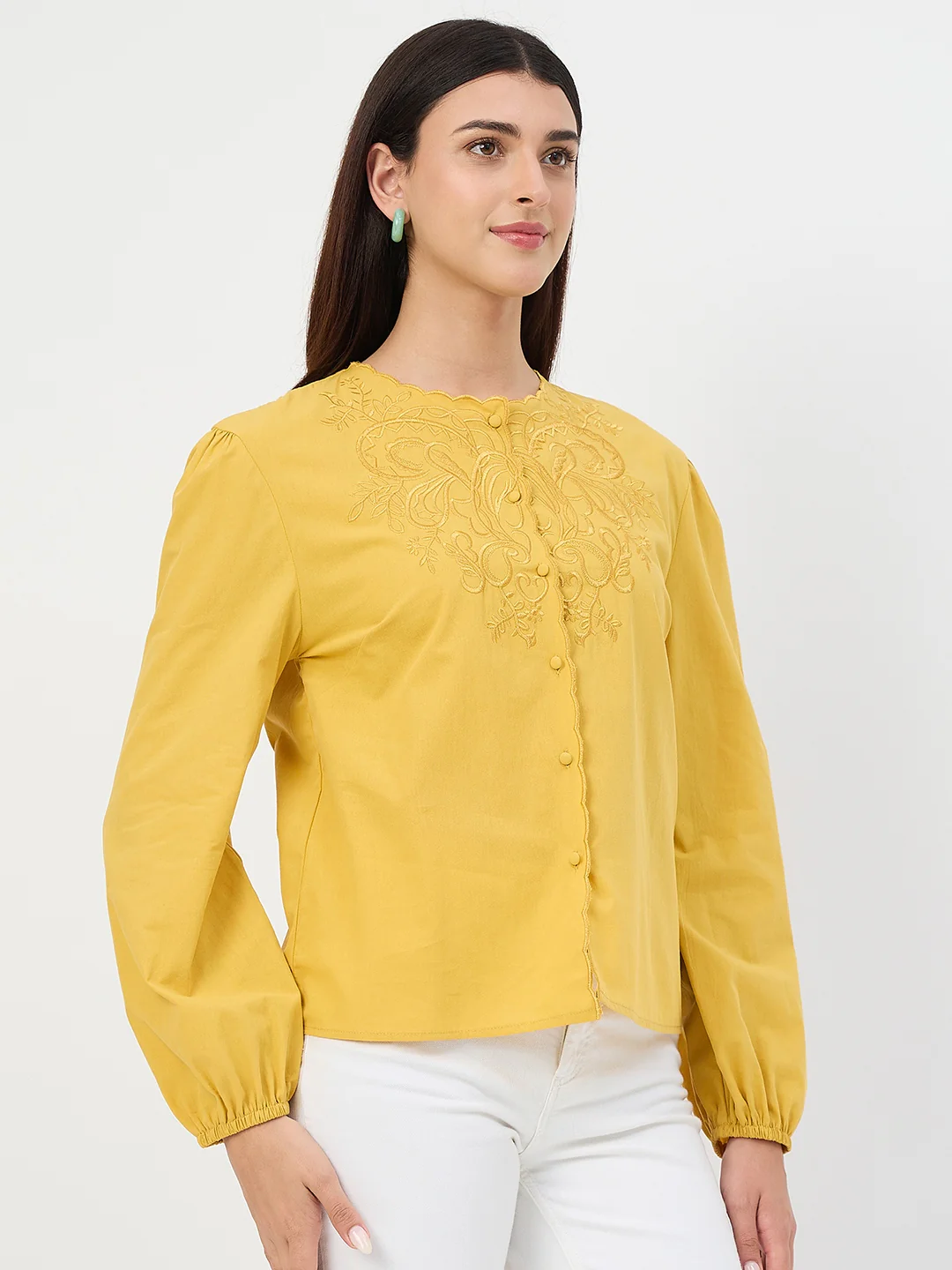 Madame Amber Haze Embroidered Puff-Sleeve Cotton Top - Image 5