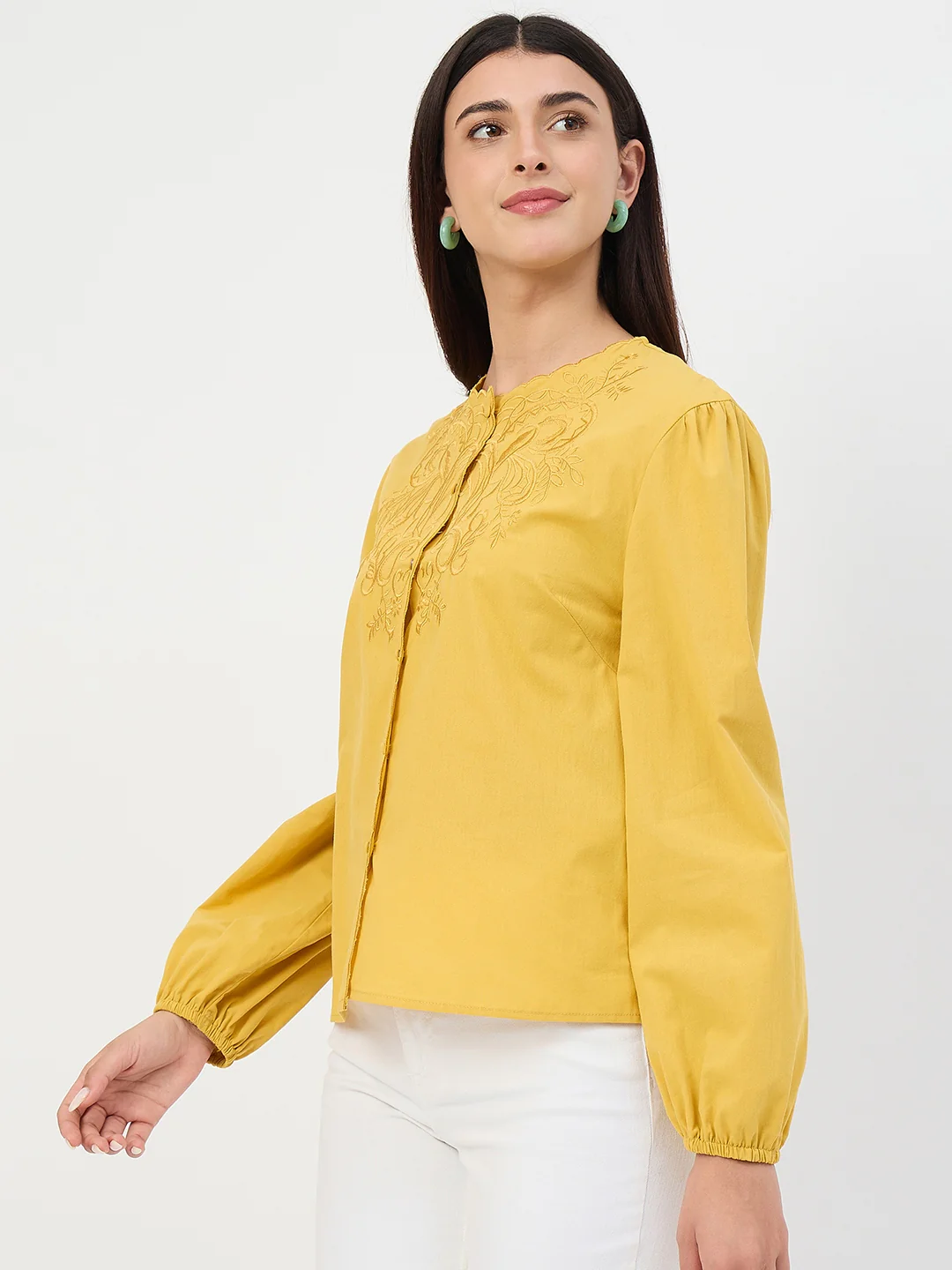 Madame Amber Haze Embroidered Puff-Sleeve Cotton Top - Image 6