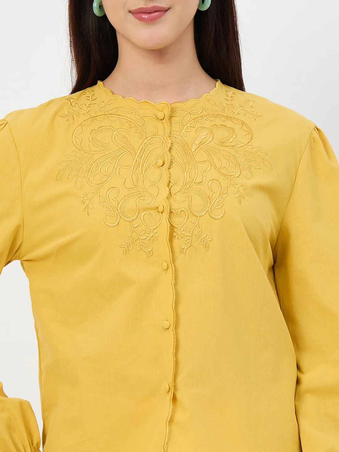 Madame Amber Haze Embroidered Puff-Sleeve Cotton Top - Image 8