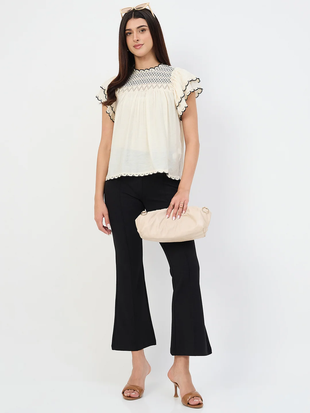 Madame Off-White Scallop-Trim Viscose Gather Top - Image 3