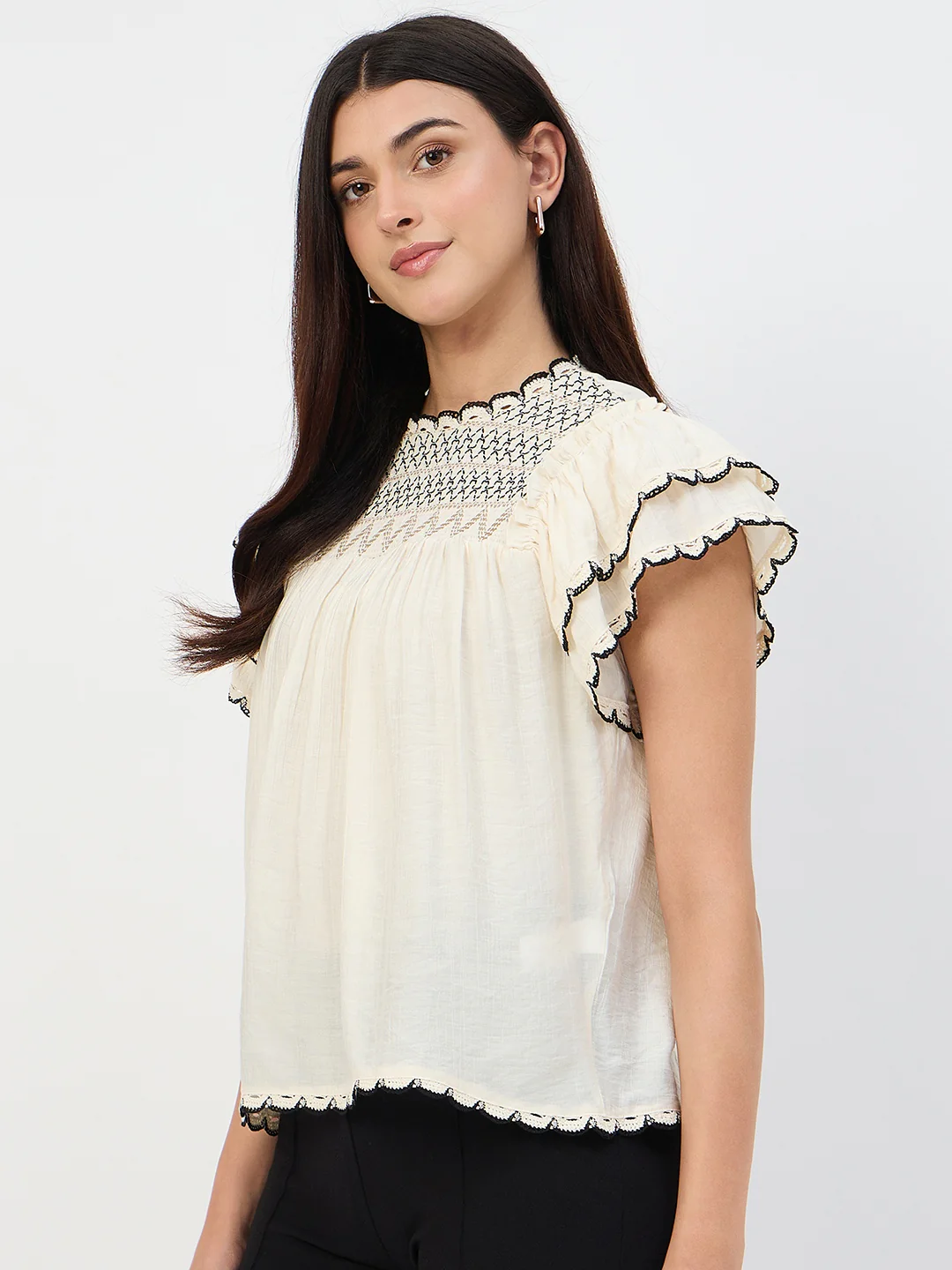Madame Off-White Scallop-Trim Viscose Gather Top - Image 4