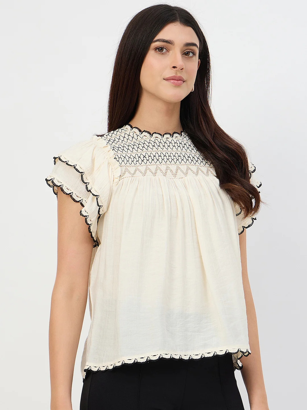 Madame Off-White Scallop-Trim Viscose Gather Top - Image 5