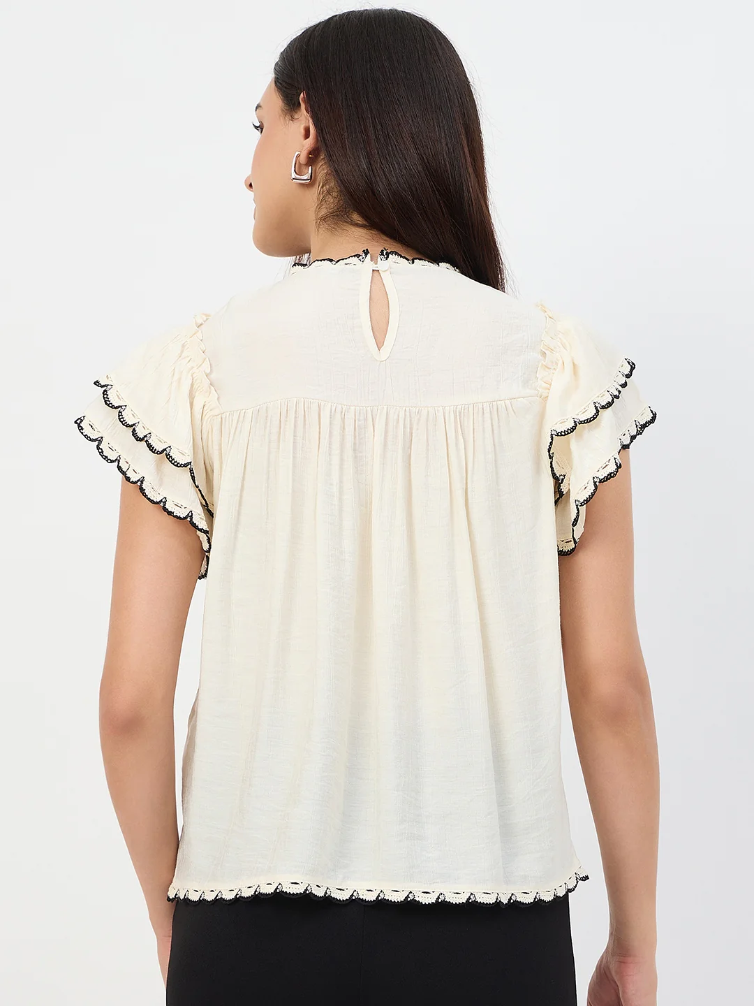 Madame Off-White Scallop-Trim Viscose Gather Top - Image 6