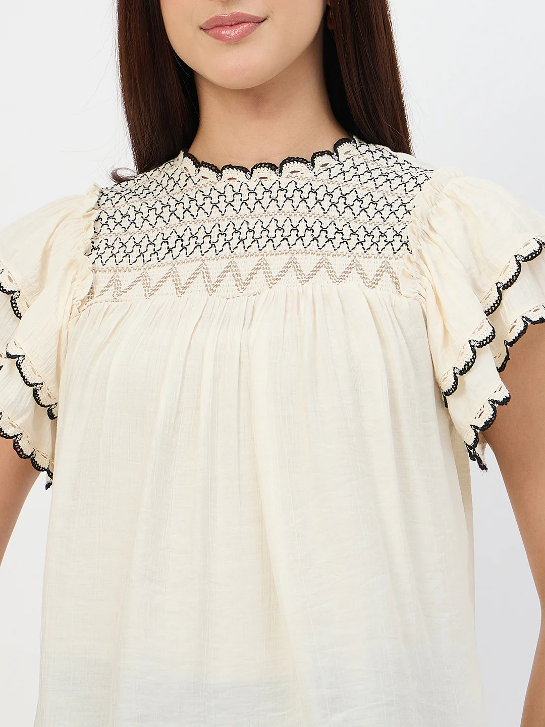 Madame Off-White Scallop-Trim Viscose Gather Top - Image 7