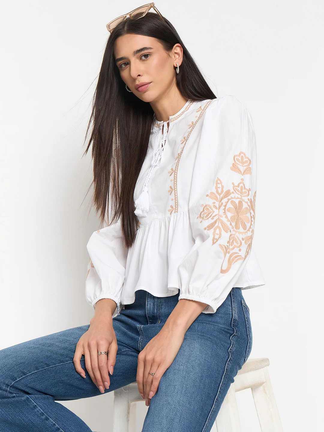 Madame White Cotton Embroidered Top - Image 2