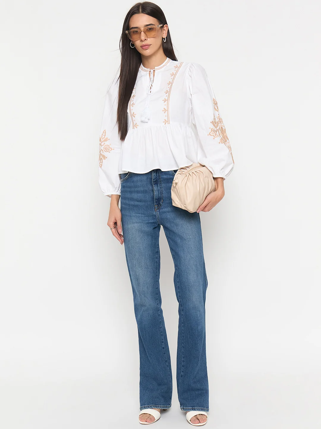 Madame White Cotton Embroidered Top - Image 3