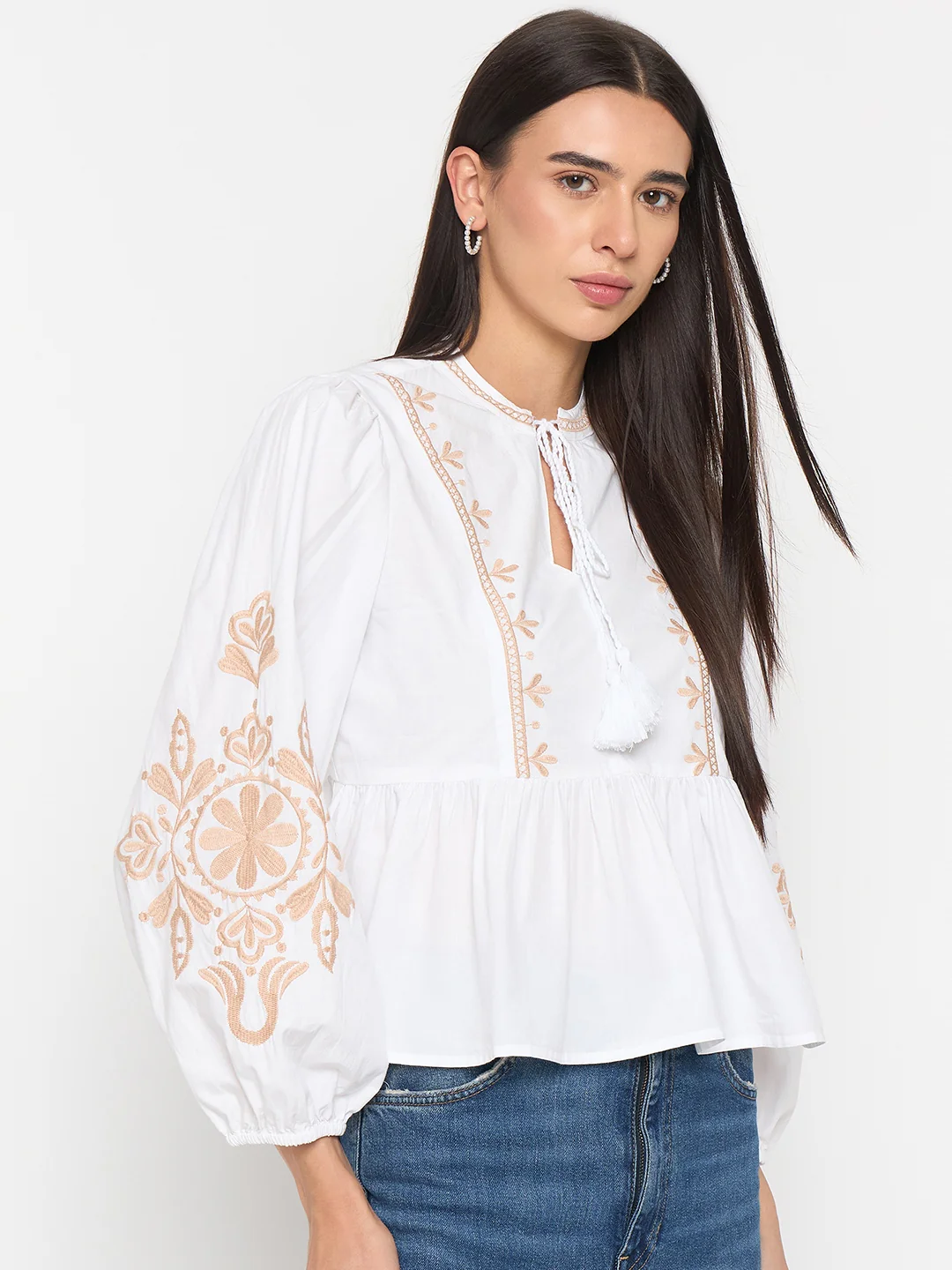 Madame White Cotton Embroidered Top - Image 4