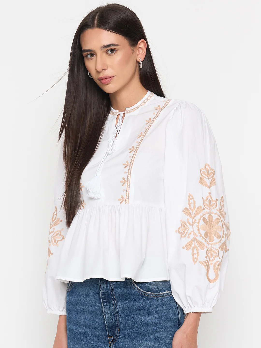 Madame White Cotton Embroidered Top - Image 5