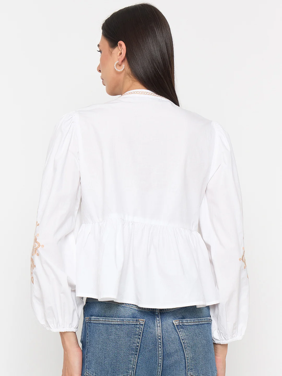 Madame White Cotton Embroidered Top - Image 6