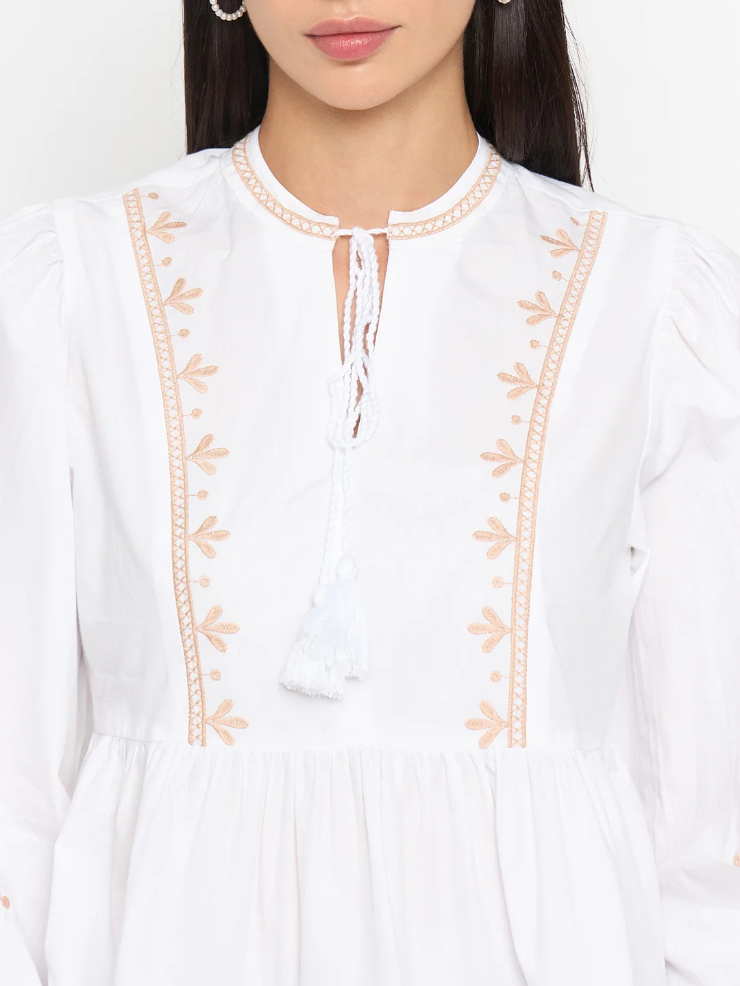 Madame White Cotton Embroidered Top - Image 7
