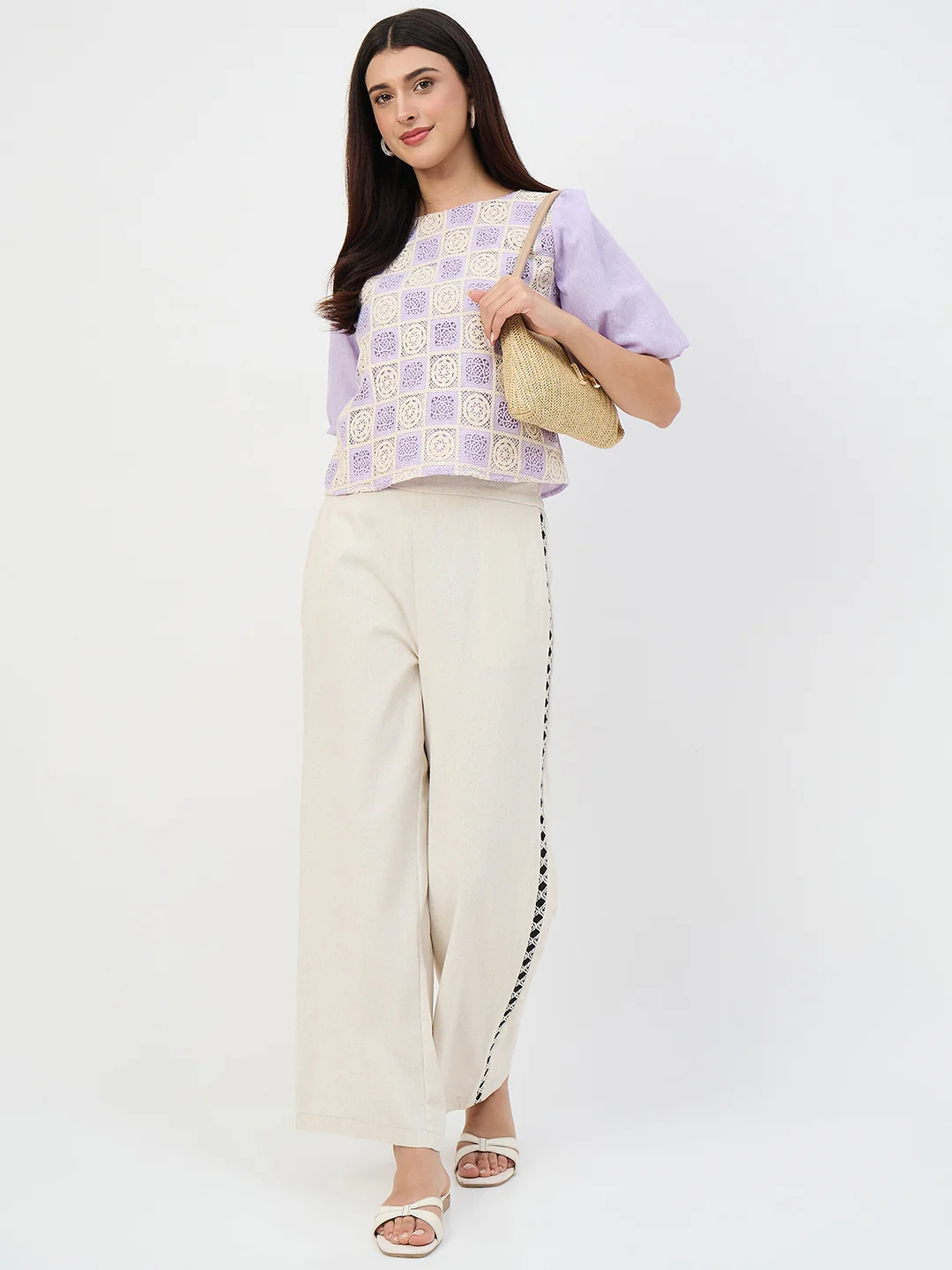 Madame Lilac Crochet Overlay Puff-Sleeve Top - Image 3