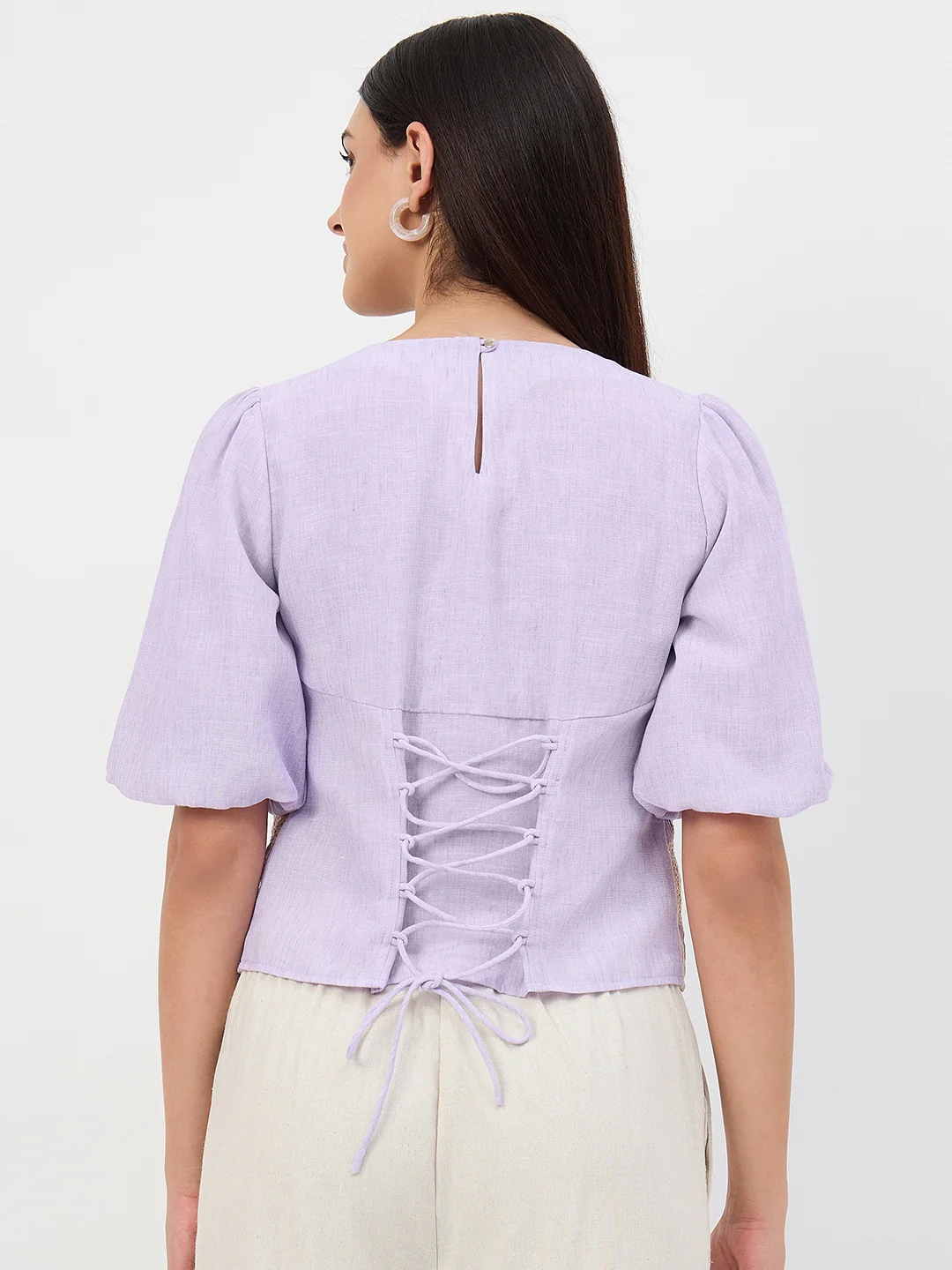 Madame Lilac Crochet Overlay Puff-Sleeve Top - Image 6