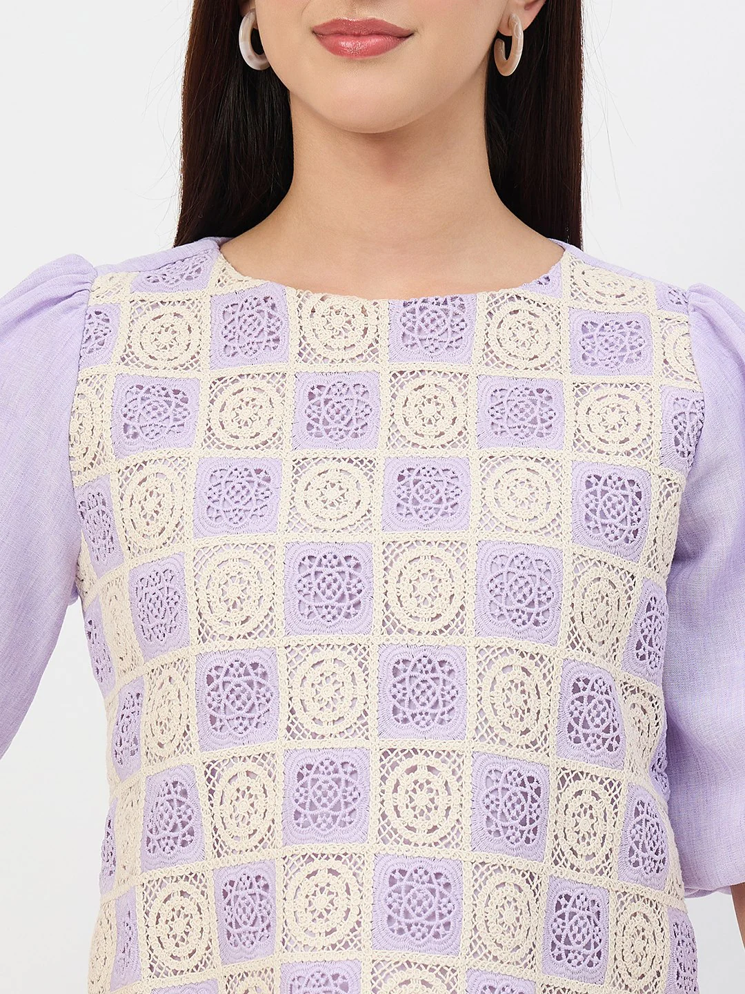 Madame Lilac Crochet Overlay Puff-Sleeve Top - Image 7