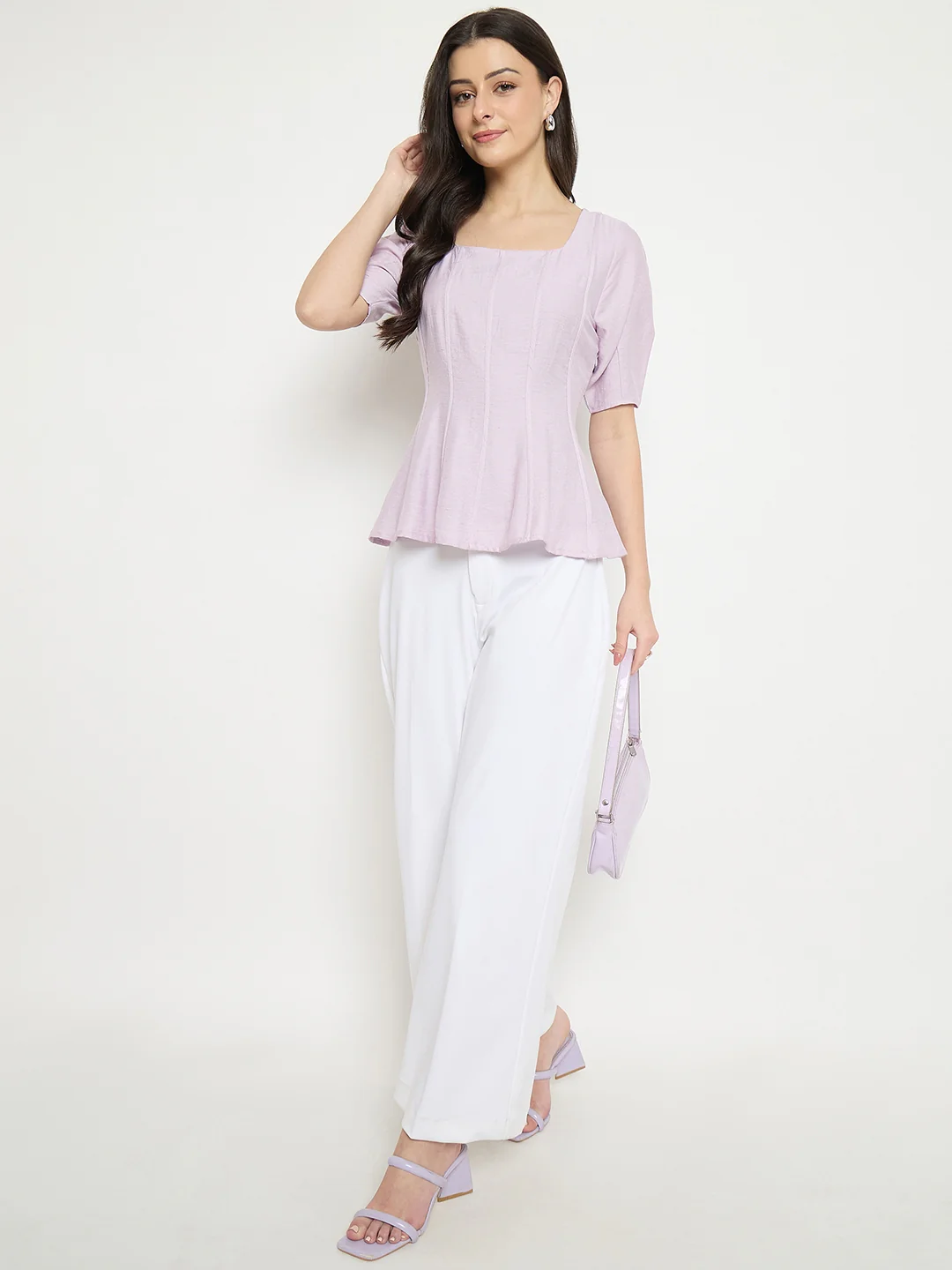 Madame Lilac Square Neck Rayon Blend Top - Image 3
