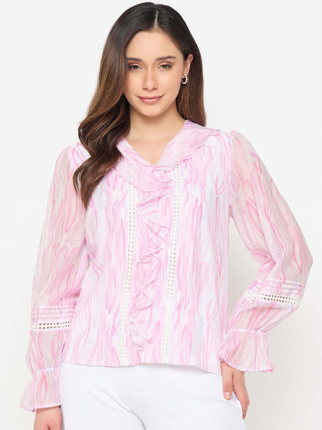 Madame Rayon Blend Pink Ruffle Top - Image 2