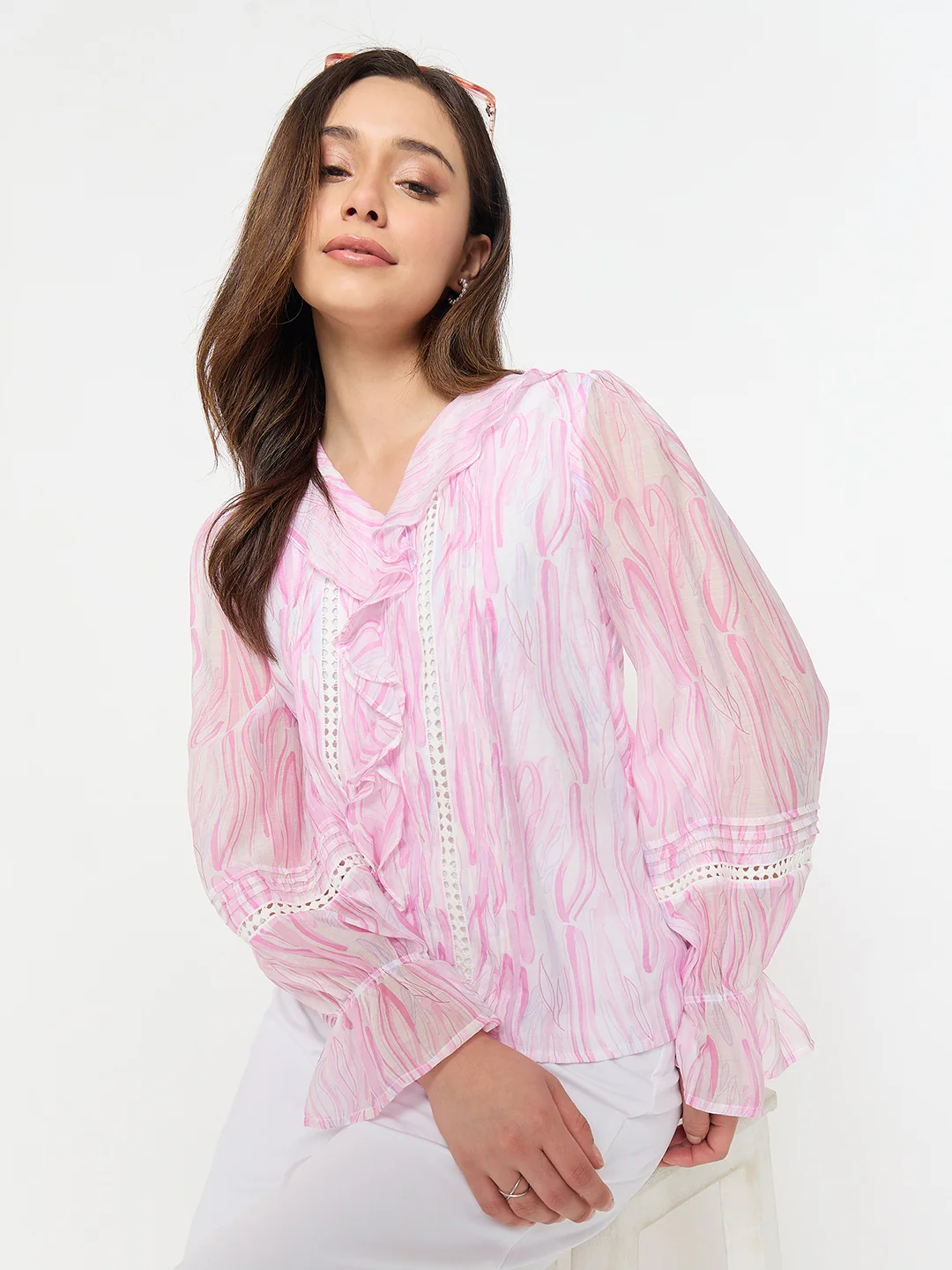 Madame Rayon Blend Pink Ruffle Top - Image 3
