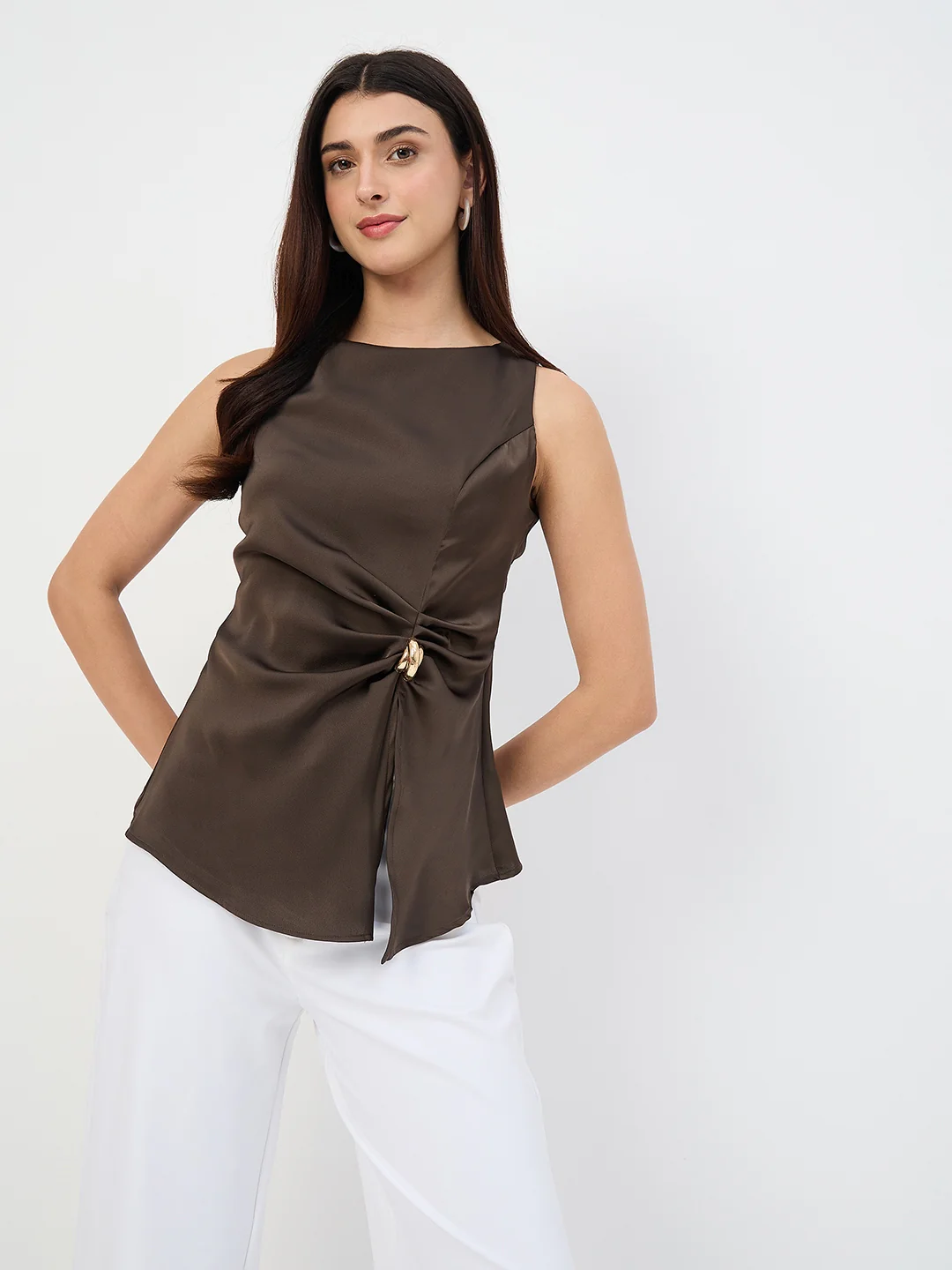 Madame Olive Ruched Sleeveless Long Top - Image 2