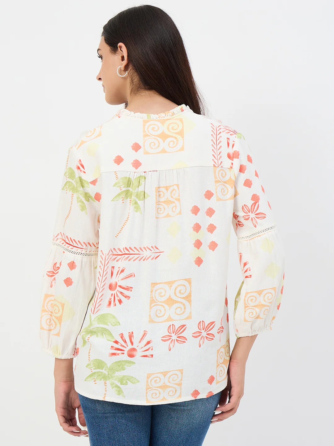 Madame Off-White Printed Mandarin-Collar Viscose Tunic - Image 7