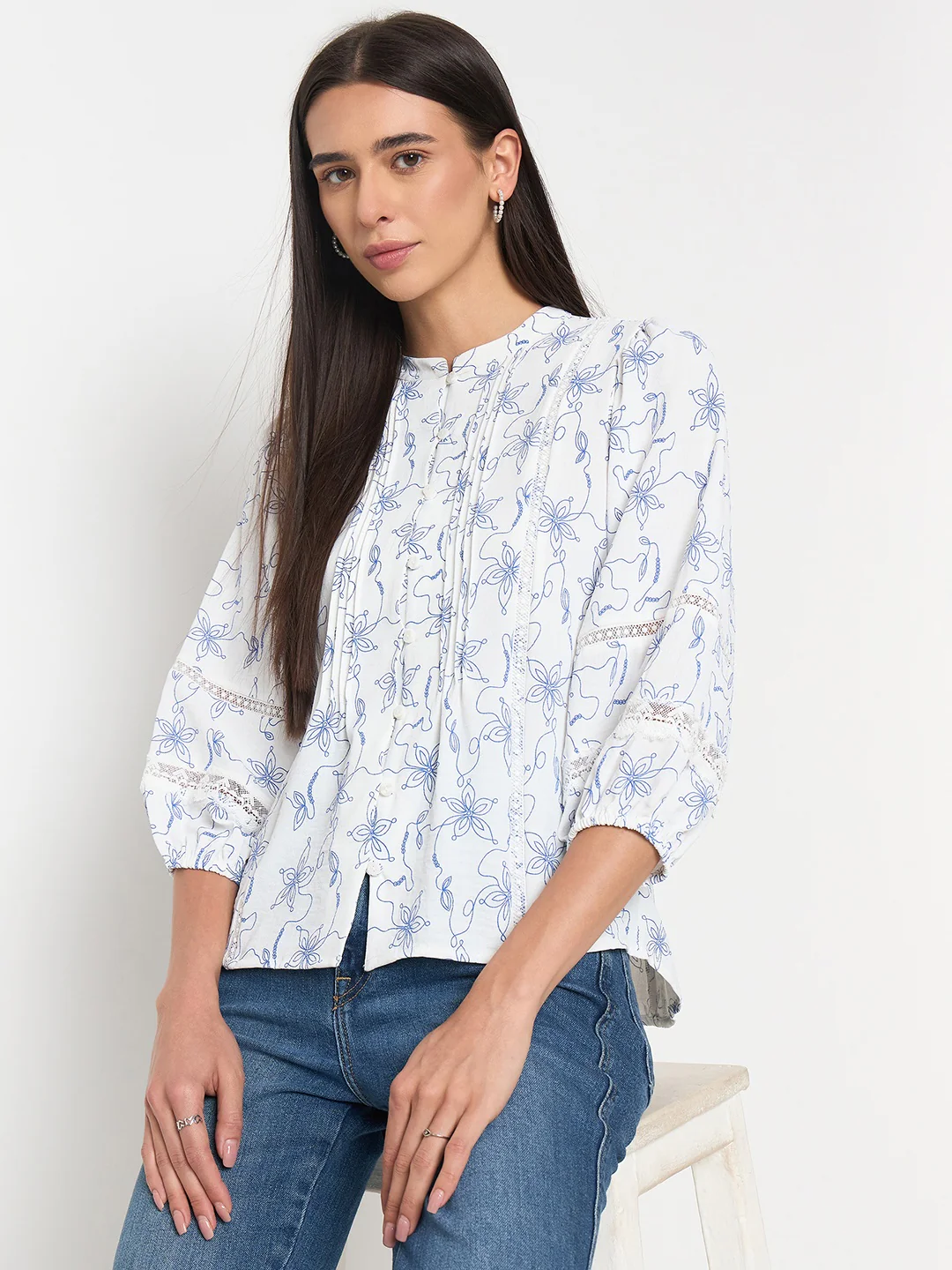 Madame Blue Printed Tunic Top - Image 2