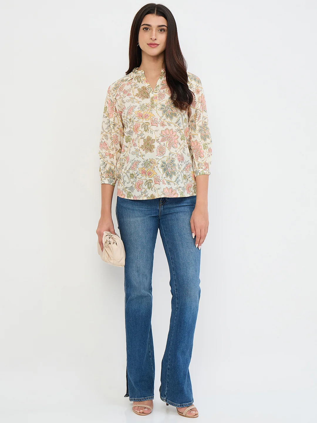 Madame Beige Printed Cotton-Blend Top - Image 3