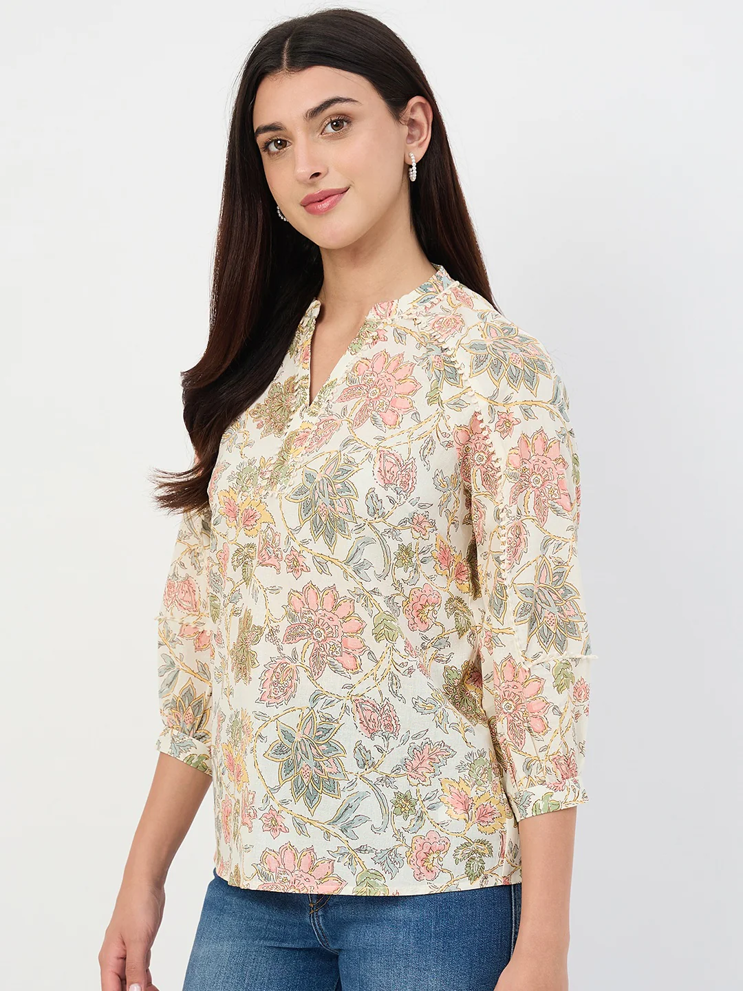 Madame Beige Printed Cotton-Blend Top - Image 5