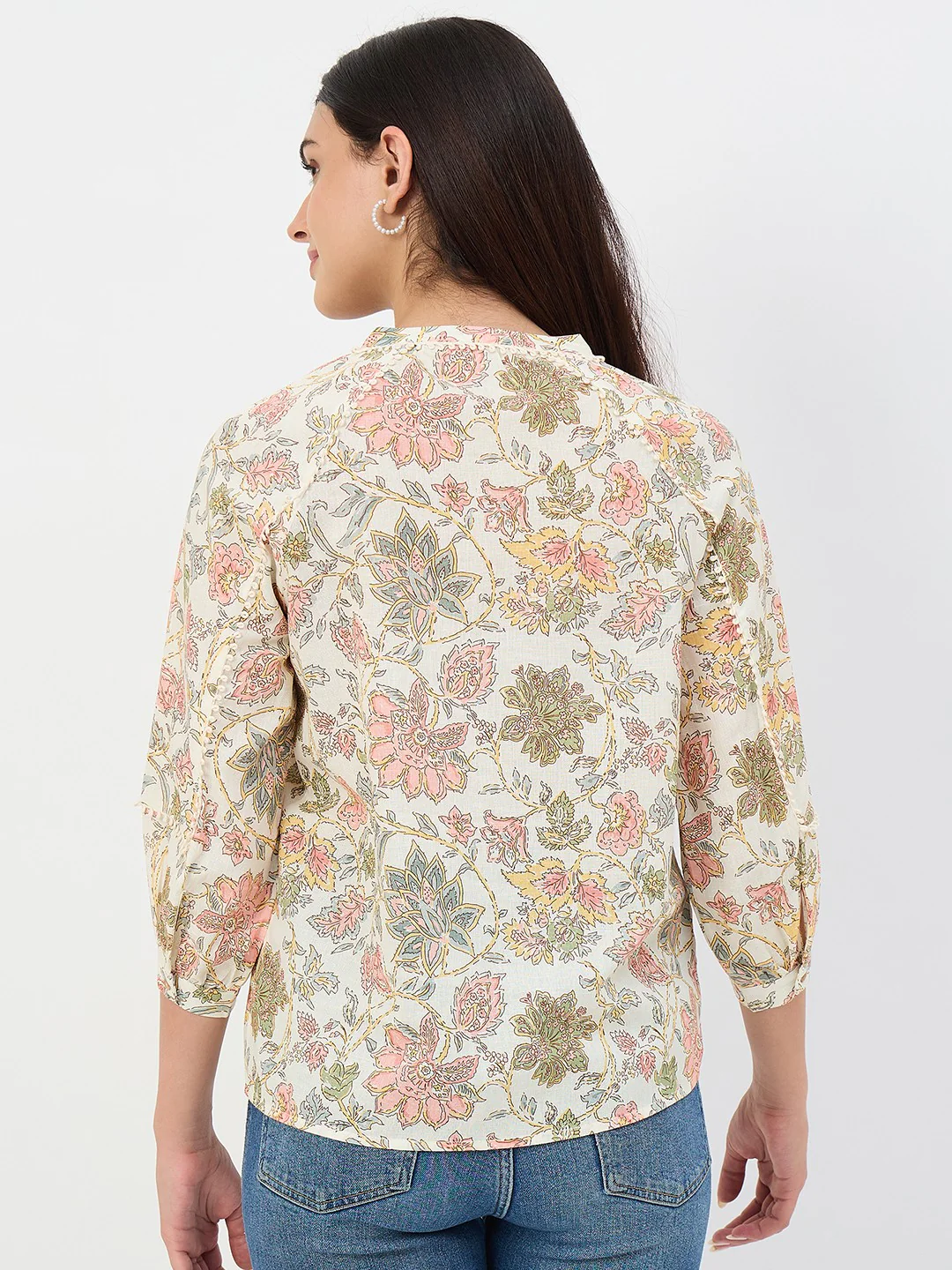 Madame Beige Printed Cotton-Blend Top - Image 6