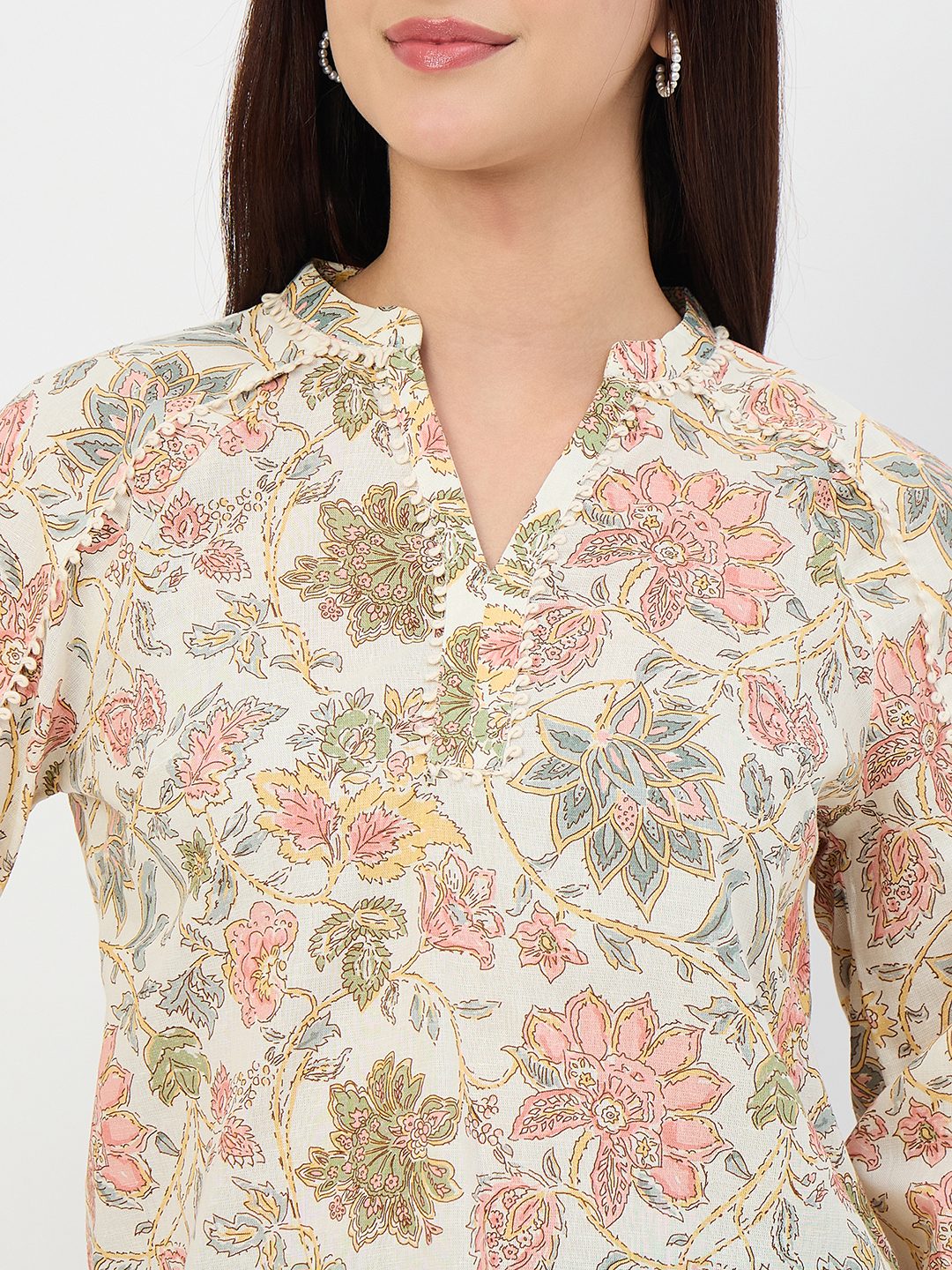 Madame Beige Printed Cotton-Blend Top - Image 7