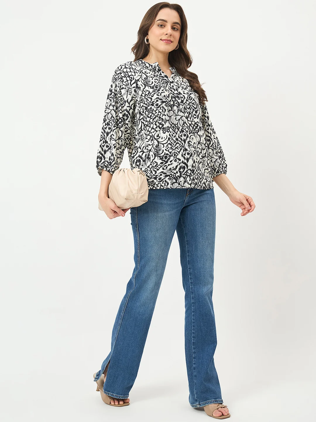 Madame Black Rayon-Blend Puff-Sleeve Top - Image 3