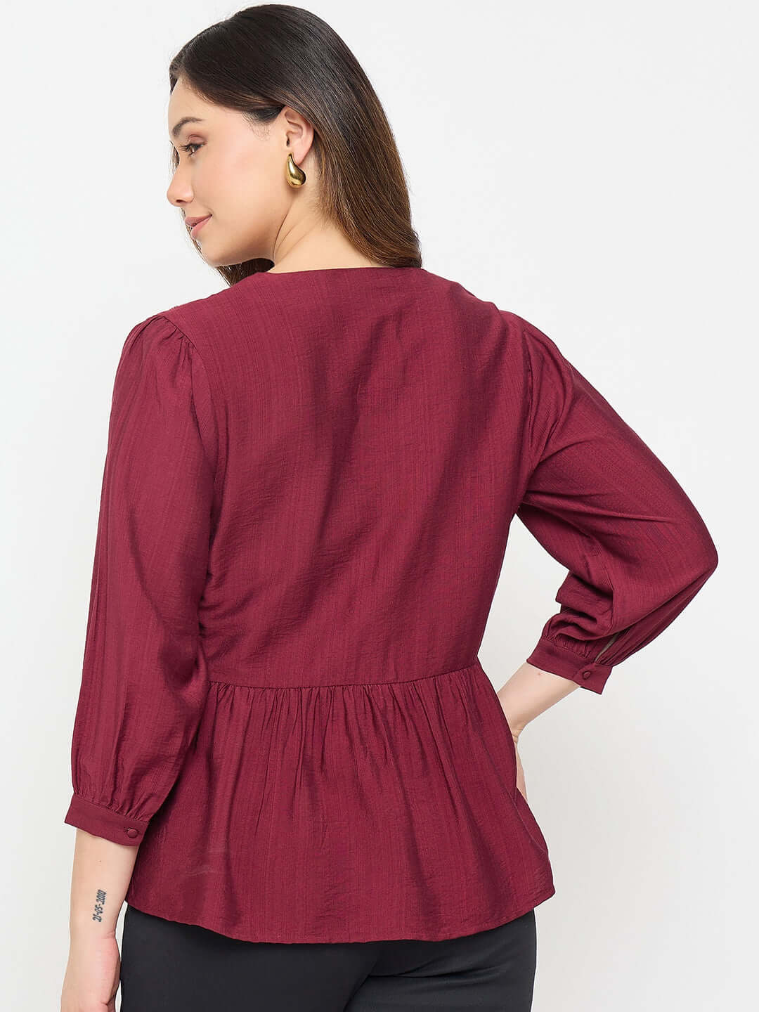Madame Rayon Blend Wine Colour Peplum Top - Image 7