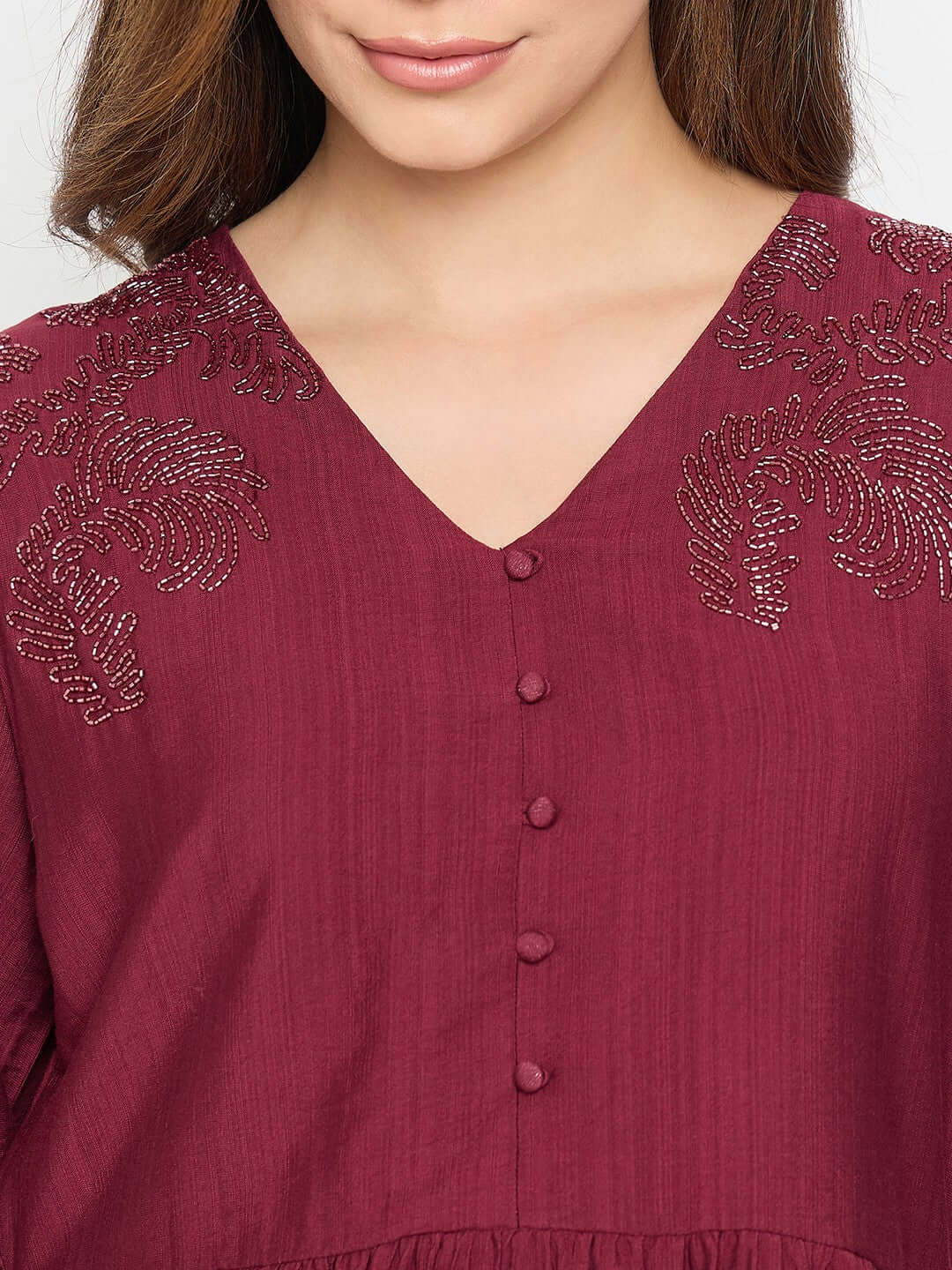 Madame Rayon Blend Wine Colour Peplum Top - Image 8