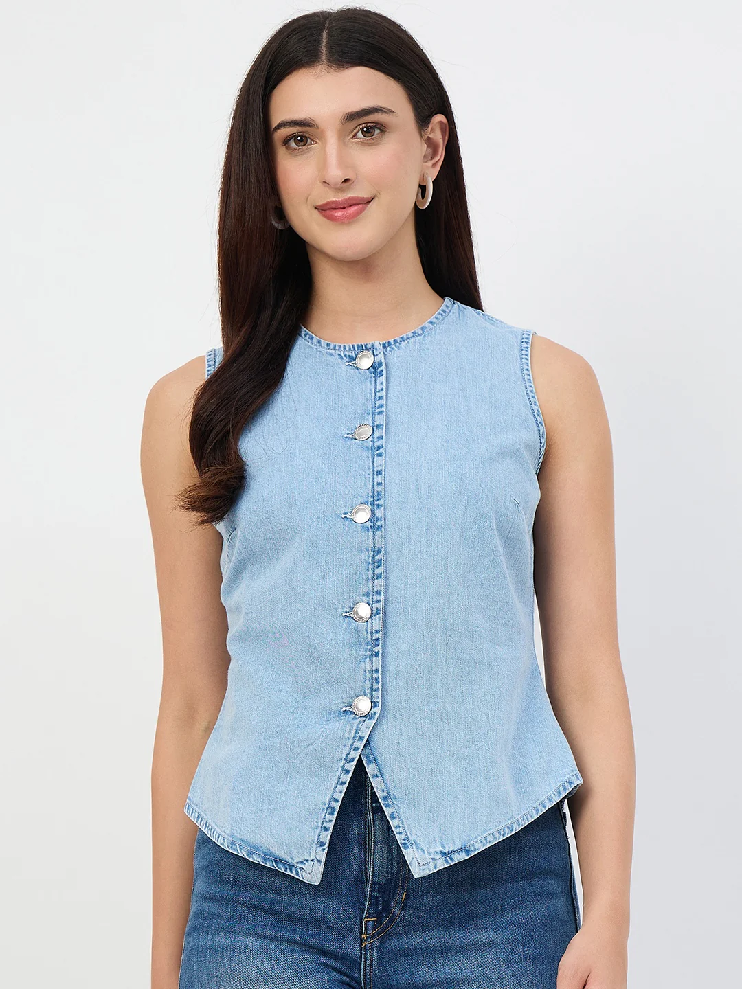 Madame Ice Blue Denim Cotton Vest Top - Image 2