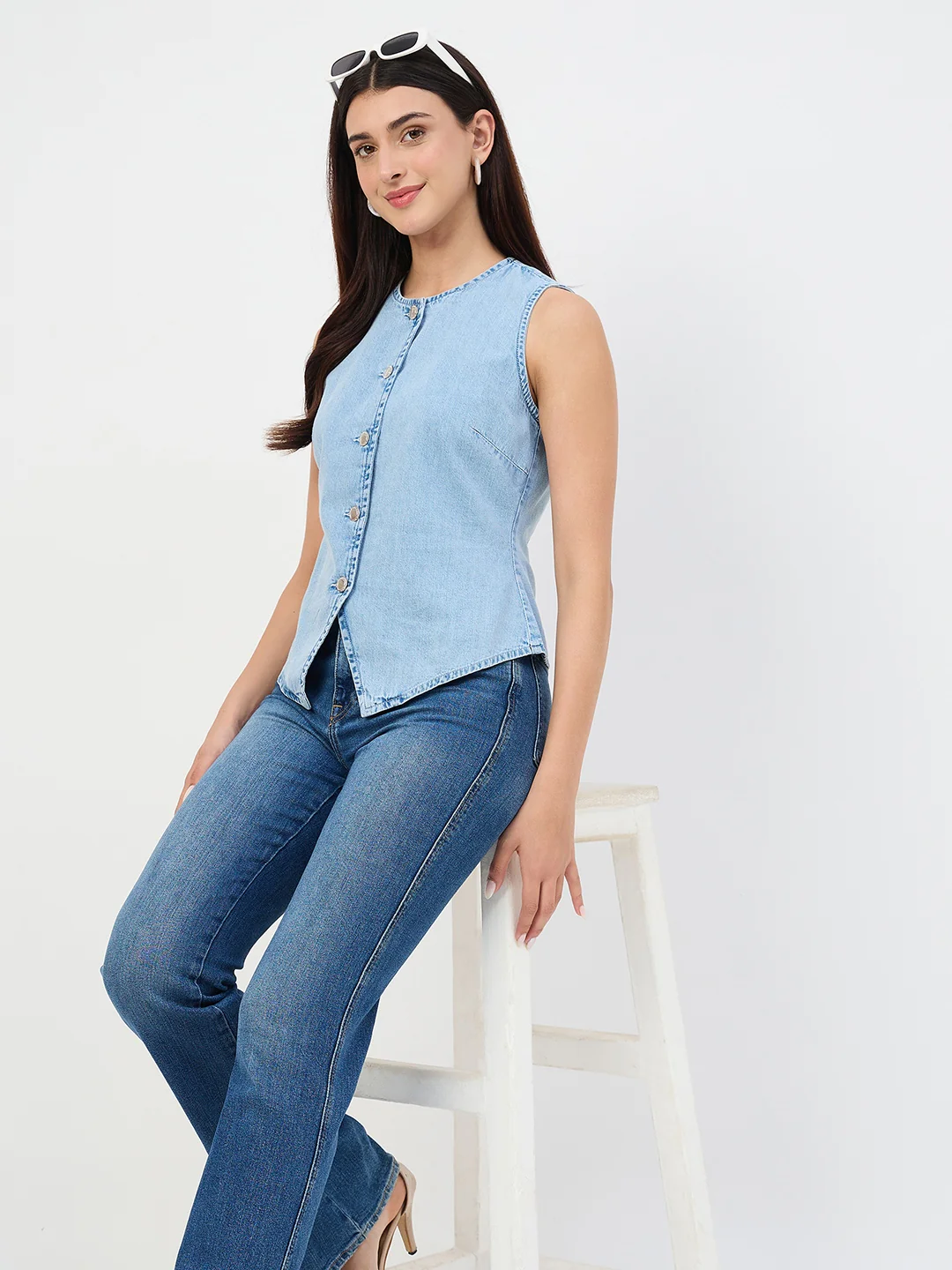 Madame Ice Blue Denim Cotton Vest Top - Image 3