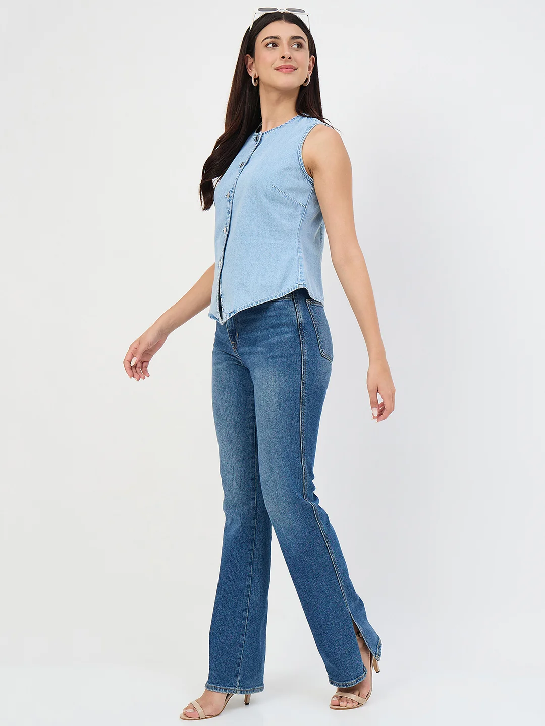 Madame Ice Blue Denim Cotton Vest Top - Image 4