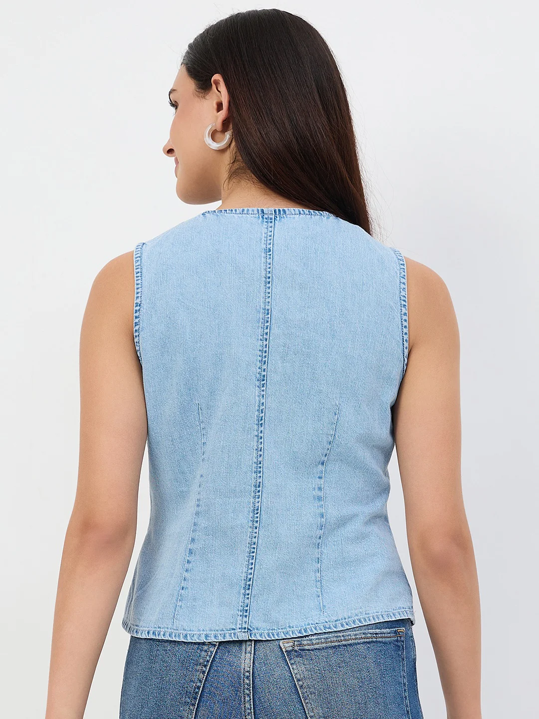 Madame Ice Blue Denim Cotton Vest Top - Image 7