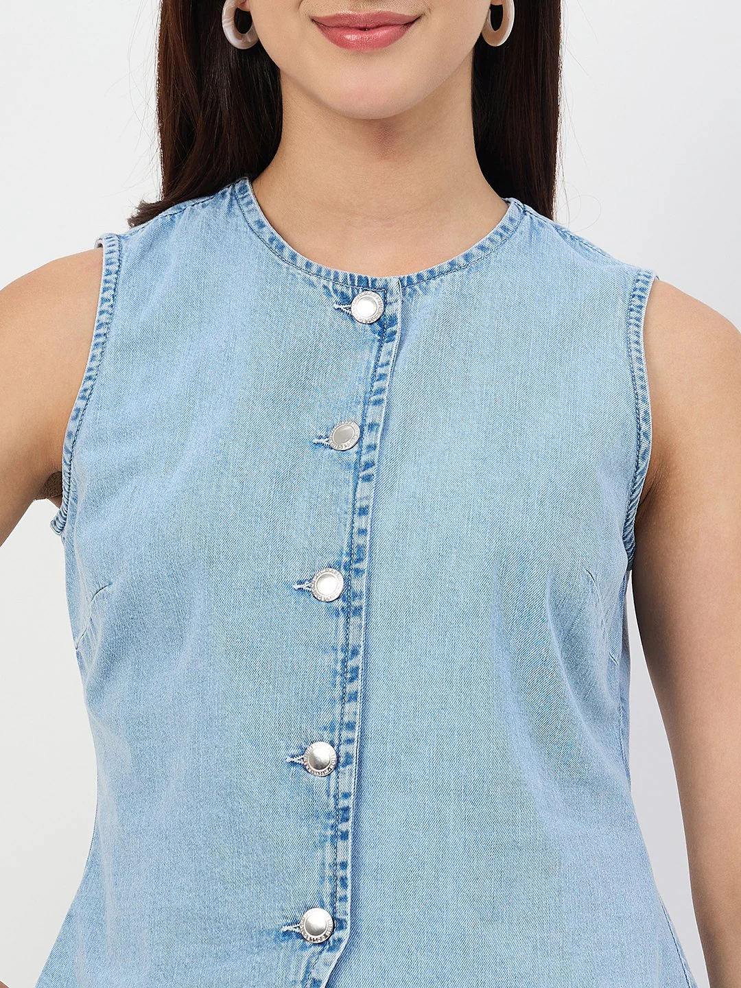Madame Ice Blue Denim Cotton Vest Top - Image 8