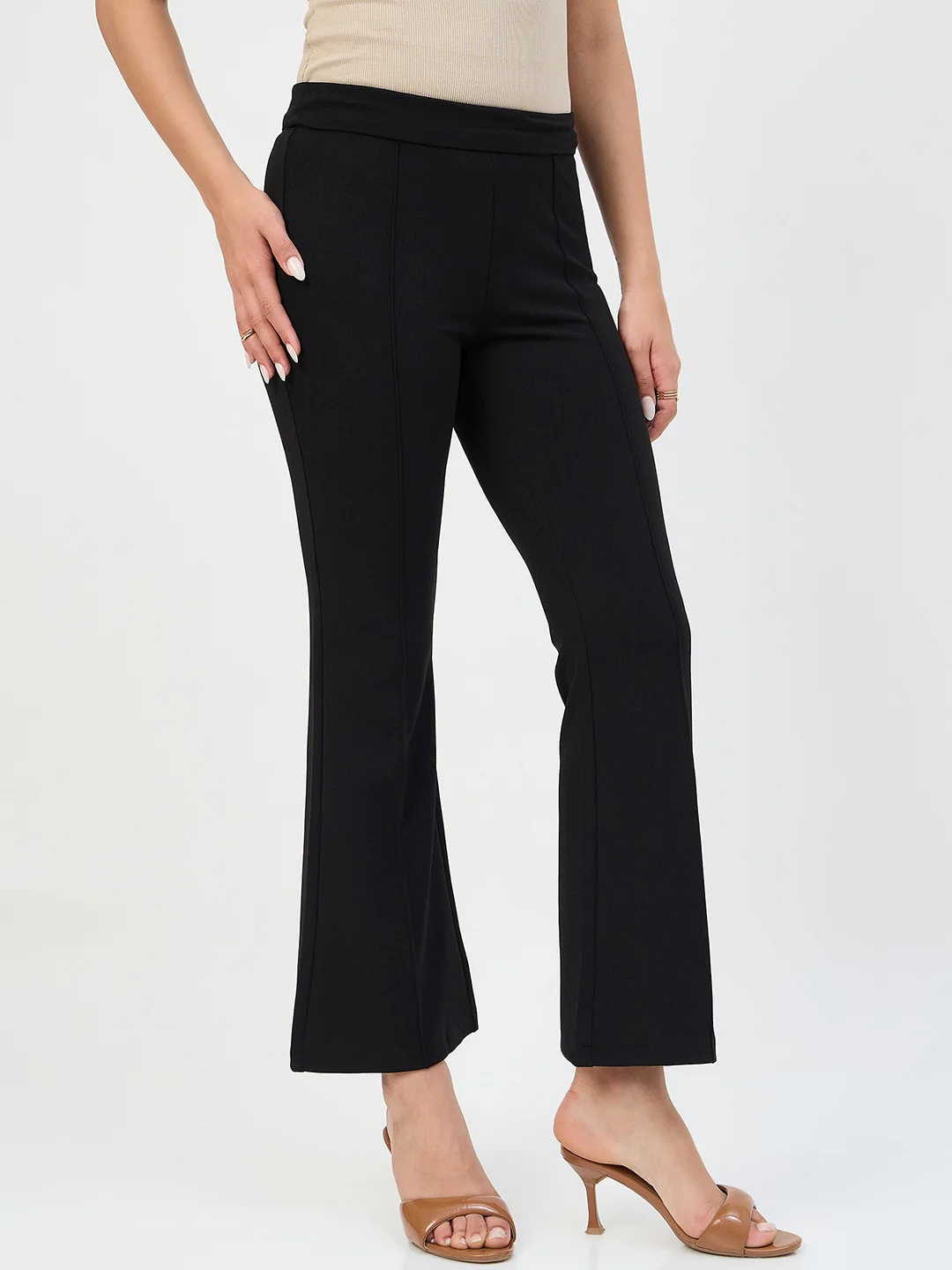 Madame Black Pleated Front Flared Trousers - Image 4